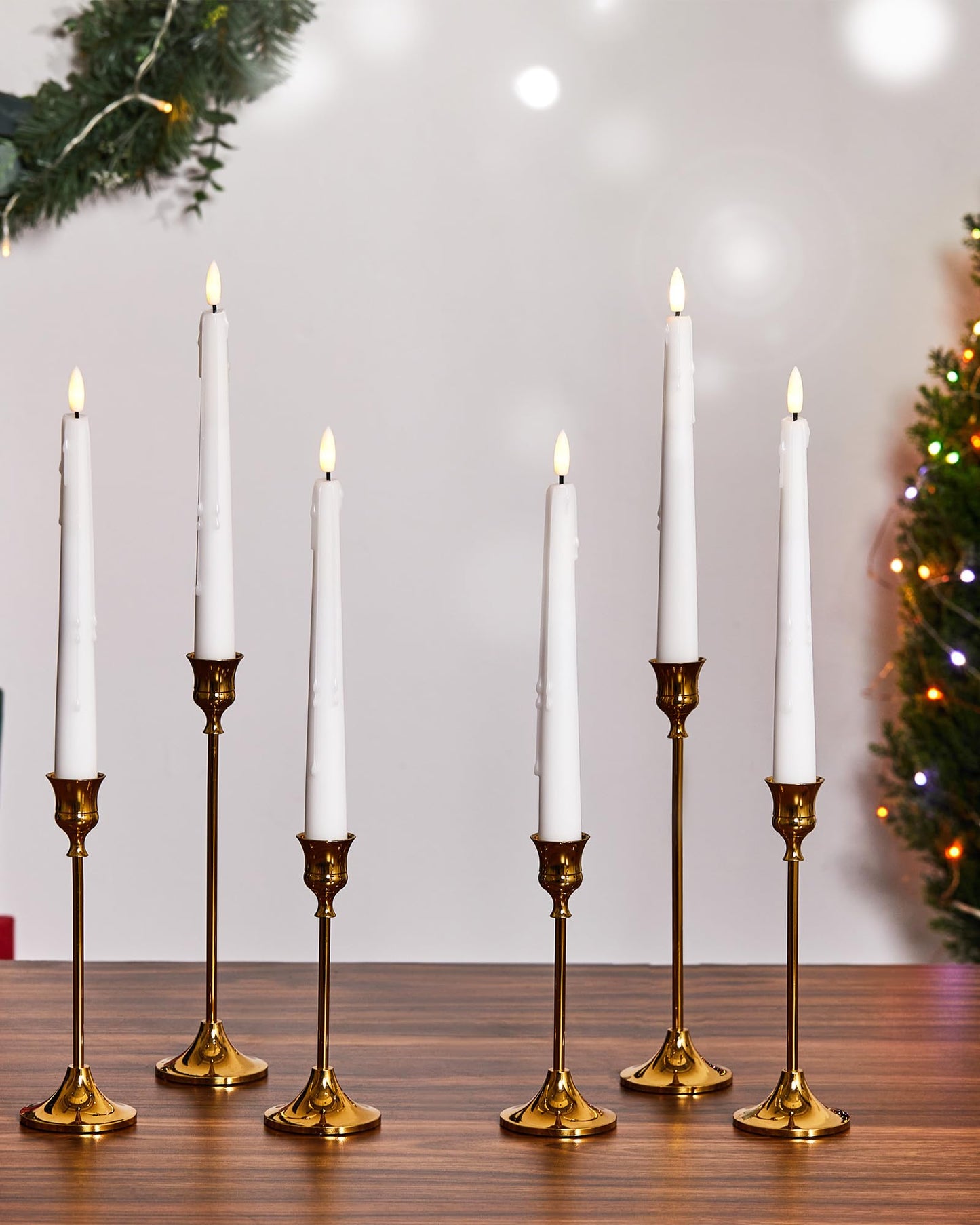 Stmarry 6 Pack Flameless Taper Candles with Remote and Timer - 9.65 Inch White Real Wax LED Candlesticks - Wax Drip Battery Operated Tall Taper Candles with 3D Flickering Flame