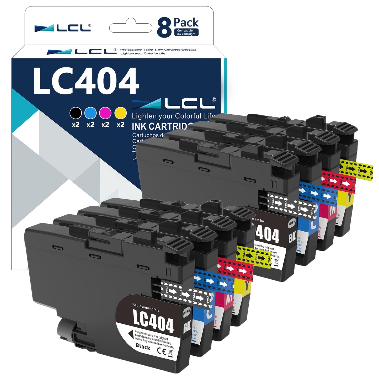 LCL LC404 High Yield Ink Cartridge Replacement for Brother LC404 LC404BK LC404C LC404M LC404Y for MFC-J1205W, MFC-J1215W, MFC-J1205W XL Printers (2Black 2Cyan 2Magenta 2Yellow,8-Pack)