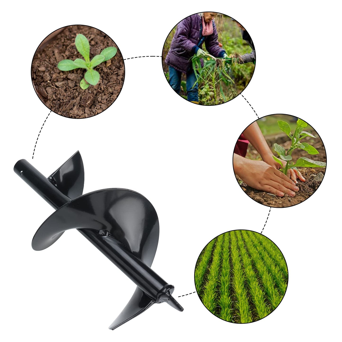 Patioer Garden Auger Drill Bit 5.9"x33", Hand Auger Drill for Planting, Post Hole Digger Manual Auger Spiral Drill Bit with Non-Slip Handle, Bulb Planting Auger Fence Post Auger
