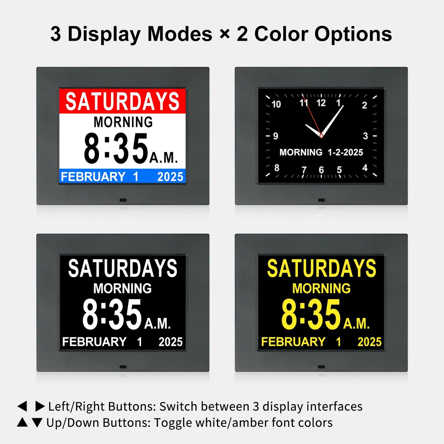 KASTISS 8 inch Digital Clock for Seniors, Calendar with Date & Week and Time for Elderly, Large Display Dementia Clock with SD Card Slot, Programmable Medication Reminder (Black)