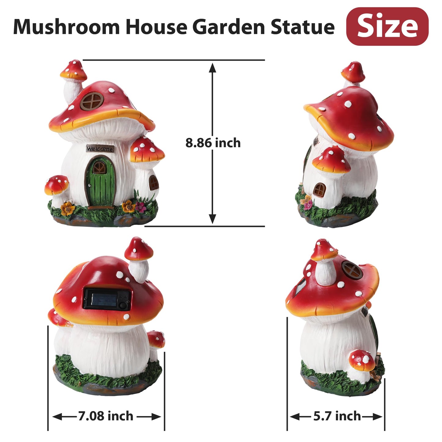 Mushroom House Garden Statue Outdoor, FHWTY Solar Light Mushroom House Garden Figurines for Lawn, Balcony, Yard Decoration, Outdoor Garden Decoration, Gift for Mom, Grandma, Women, Family Mothers Day