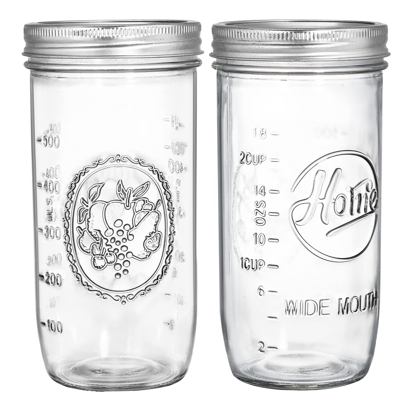 Tebery 6 Pack Wide Mouth Home Glass Mason Jars with Airtight Lids and Bands, 24-Ounce Canning Glass Jars for Canning, Fermenting, Pickling, Meal Prep, Overnight Oats, Jam, Jelly