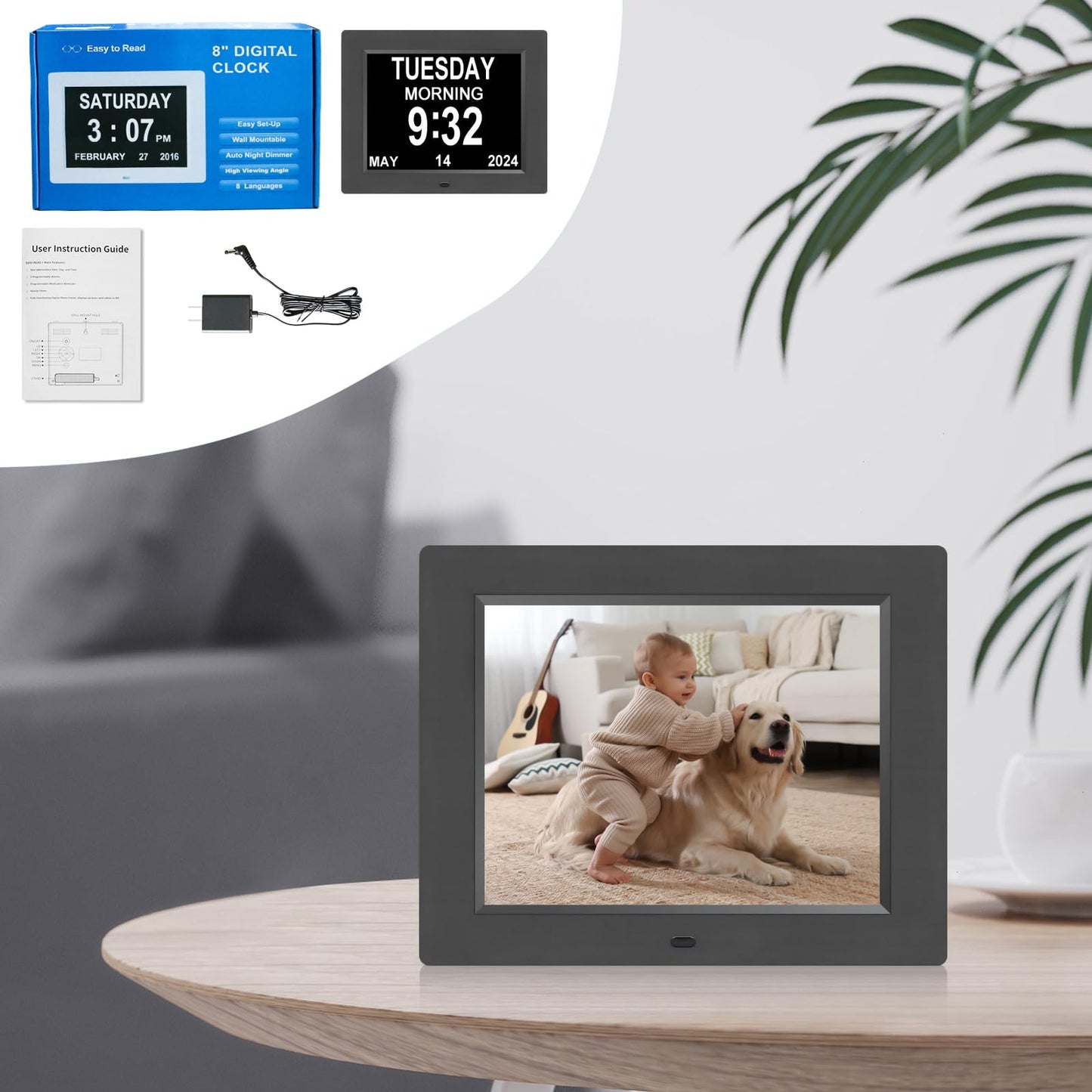 Dementia Clock for Seniors Clock with Date and Time for Elderly-8 Alarm Option & Auto-Dimming 8 Inch Large Number Display Digital Calendar Day Alzheimers Clock
