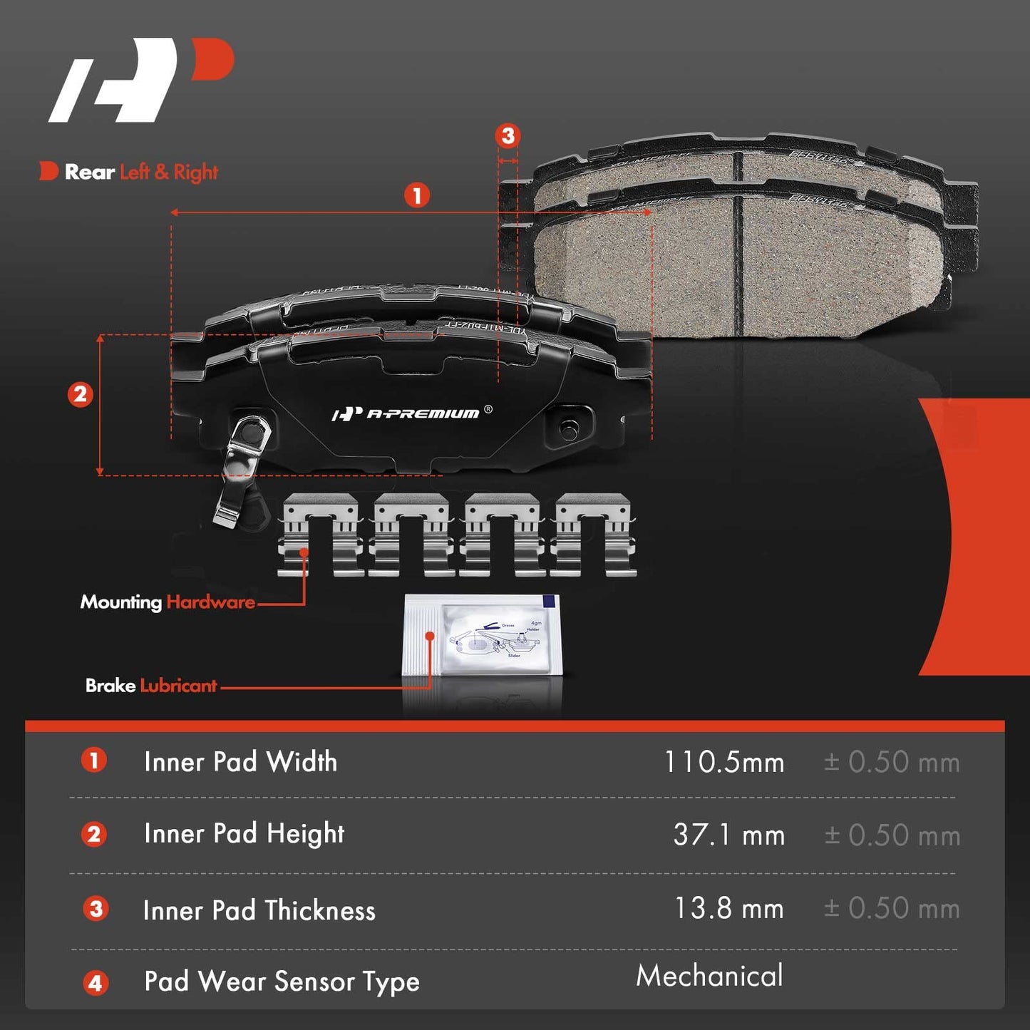 A-Premium Rear Ceramic Disc Brake Pads Set Compatible with Select Scion and Subaru Models - Impreza 2008-2019, Legacy/Outback 2005-2014, WRX 2013-2016, Forester 2009-2018, (XV) Crosstrek, BRZ, FR-S