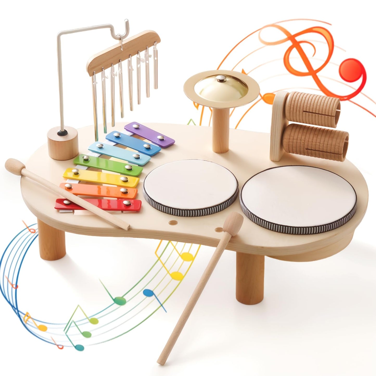 Promise Babe Wooden Musical Instruments for Toddlers 1-3, Percussion Instruments for Kids Baby Drum Set Xylophone, Montessori Educational Musical Toys, Gifts for Girls Boys Christmas