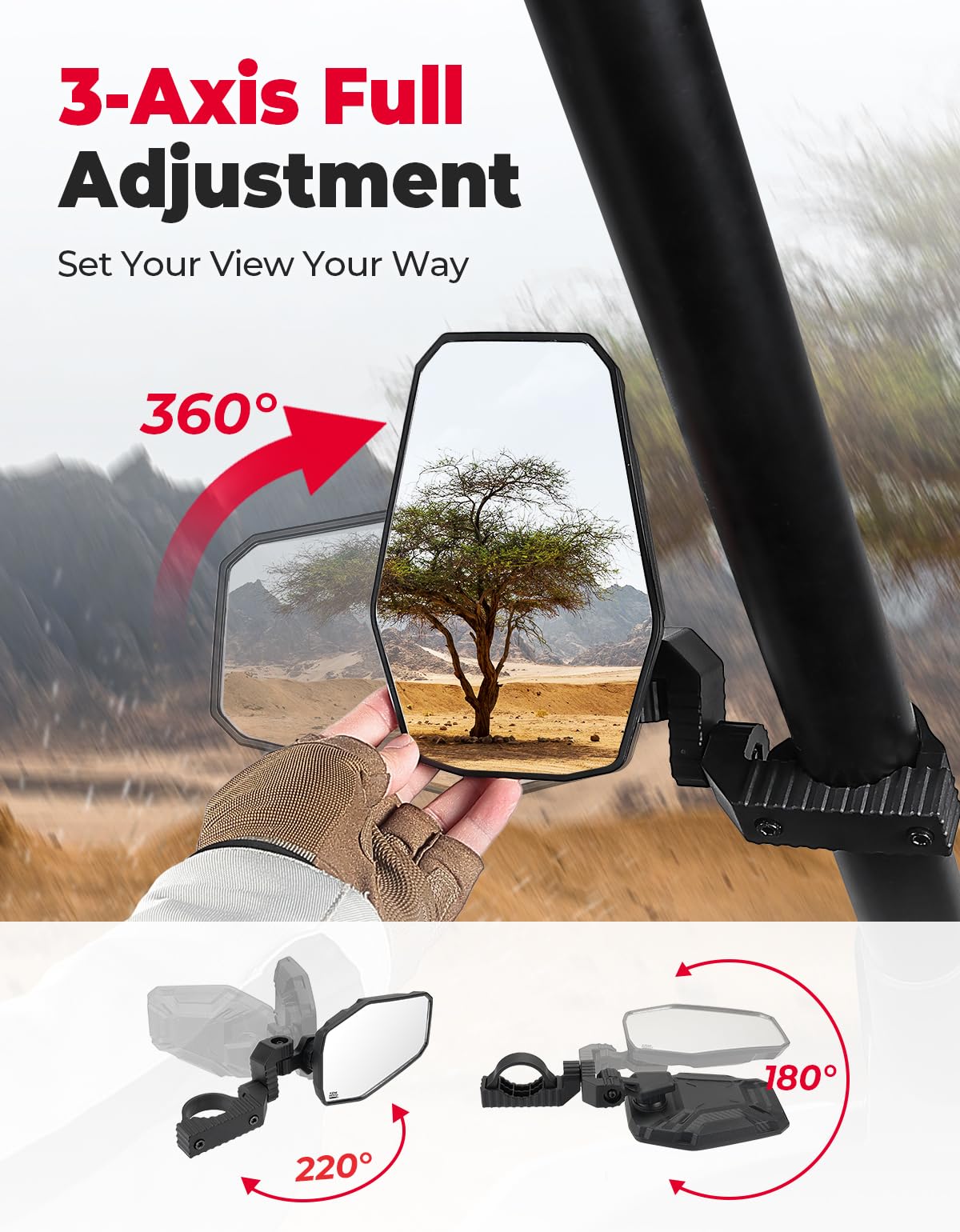 KEMIMOTO UTV Side Mirrors, UTV Mirrors for 1.65"-2" Roll bar, Adjustable Mirror Compatible with Polaris RZR, Can Am Maverick X3, Pioneer, Talon, Teryx, Gator, CFMOTO