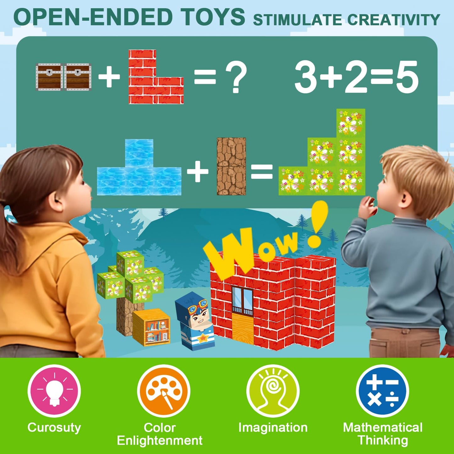 Magnetic Blocks 100 PCS Magnetic Building Blocks, 3+ STEM Montessori Sensory Toys, Magnetic Cube for for 3 4 5 6 7 8 9 10 11 12 8-12 Years Old Boys & Girls Birthday Gifts (Forest)