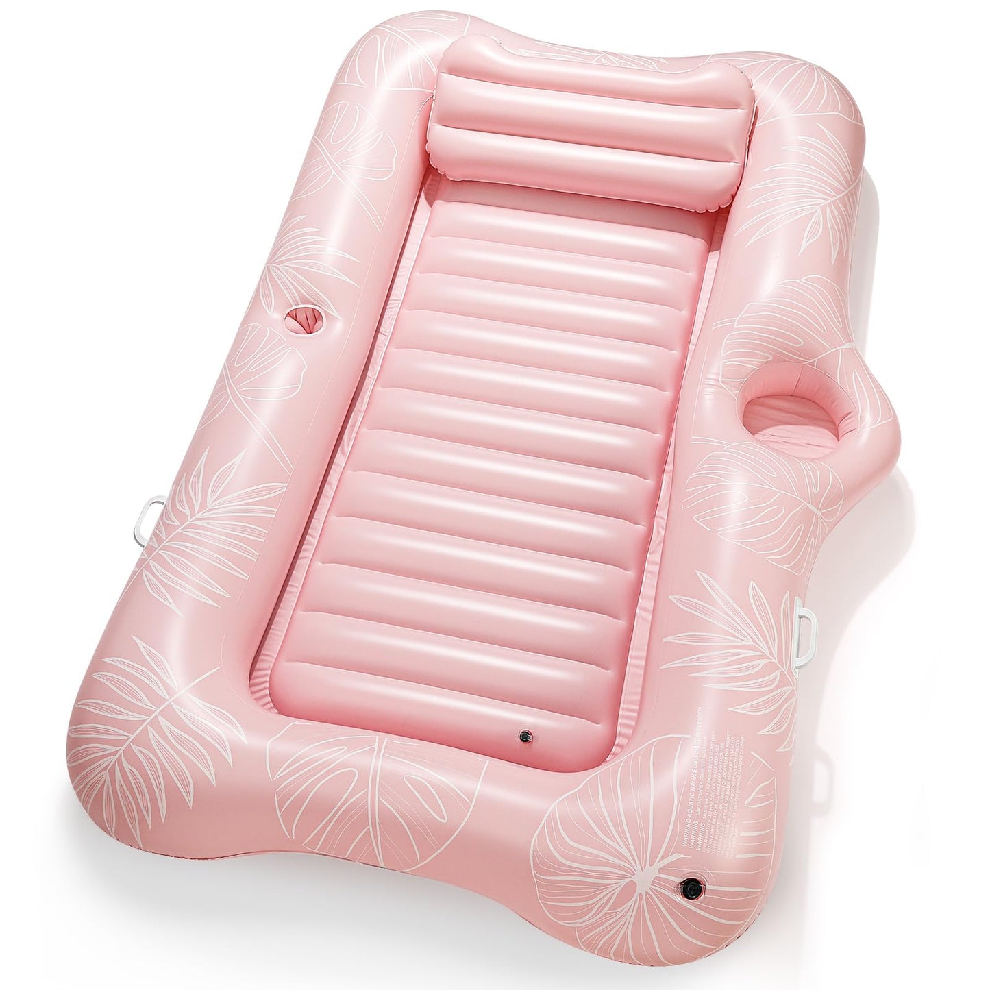 HeySplash Inflatable Pool Float Lounge, Large Inflatable Pool Floats Boat for Adults with Cup Holder & Detachable Pillow, Tanning Pool Lounger Float for Outdoor Lake River Summer Water Party,Pink Leaf
