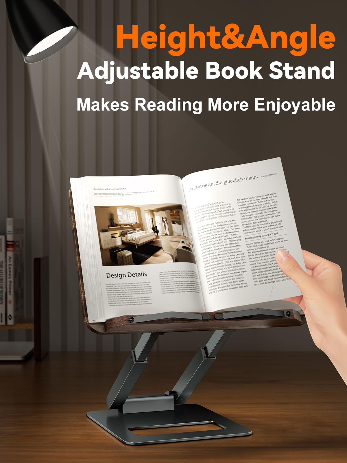 Tounee Telescopic Book Holder Stand, Adjustable Height Pull Out Design Ergonomic Cookbook Stand with Elastic Page Clips, Fits All Books (Gray)