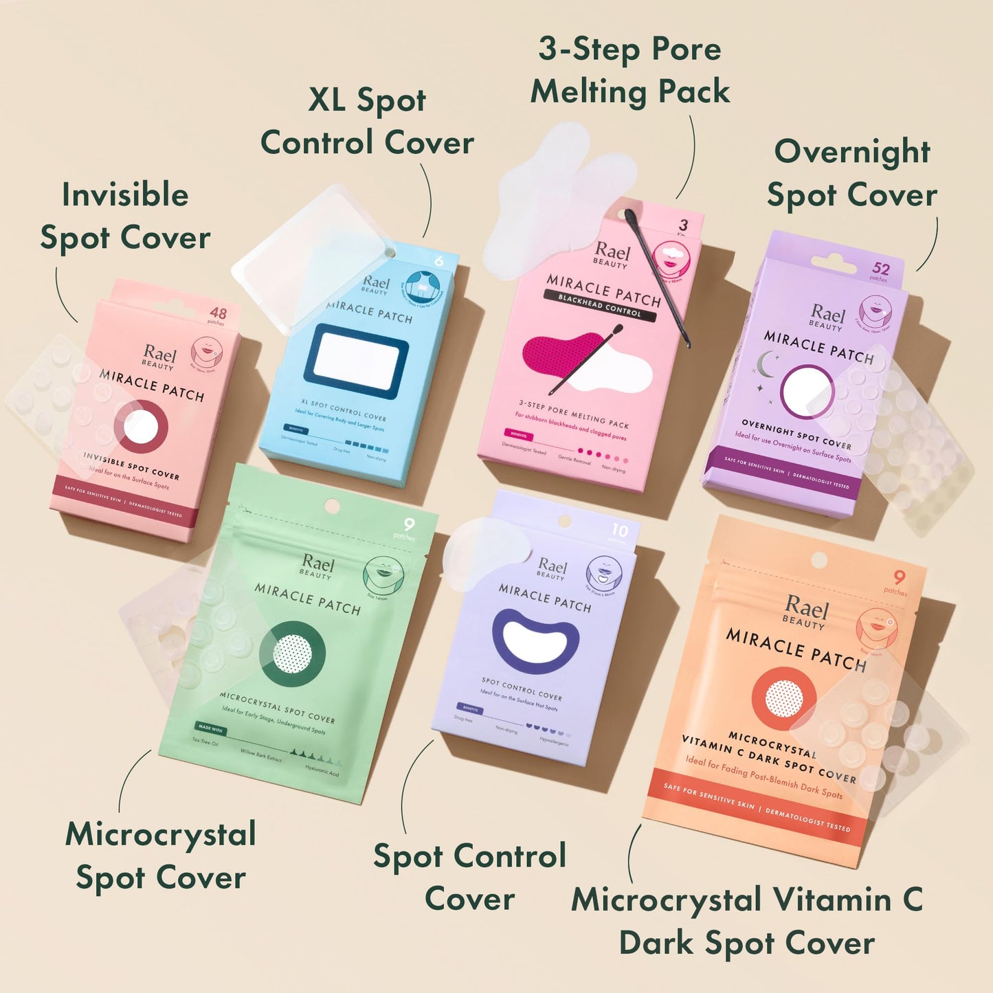 Rael Miracle Microcrystal Spot Cover - Hydrocolloid, Patches with Tea Tree Oil, Early Stage (36 Count)