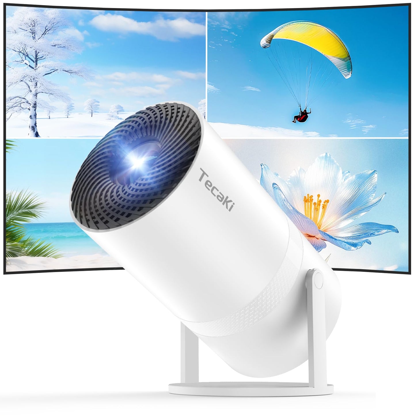 Tecaki Mini Projector Full HD 1080P, Portable Projector with WiFi and Two-Way Bluetooth, 180° Rotatable, Auto Keystone, Dust Removal Design, Compatible with Smartphone, TV Stick, HDMI