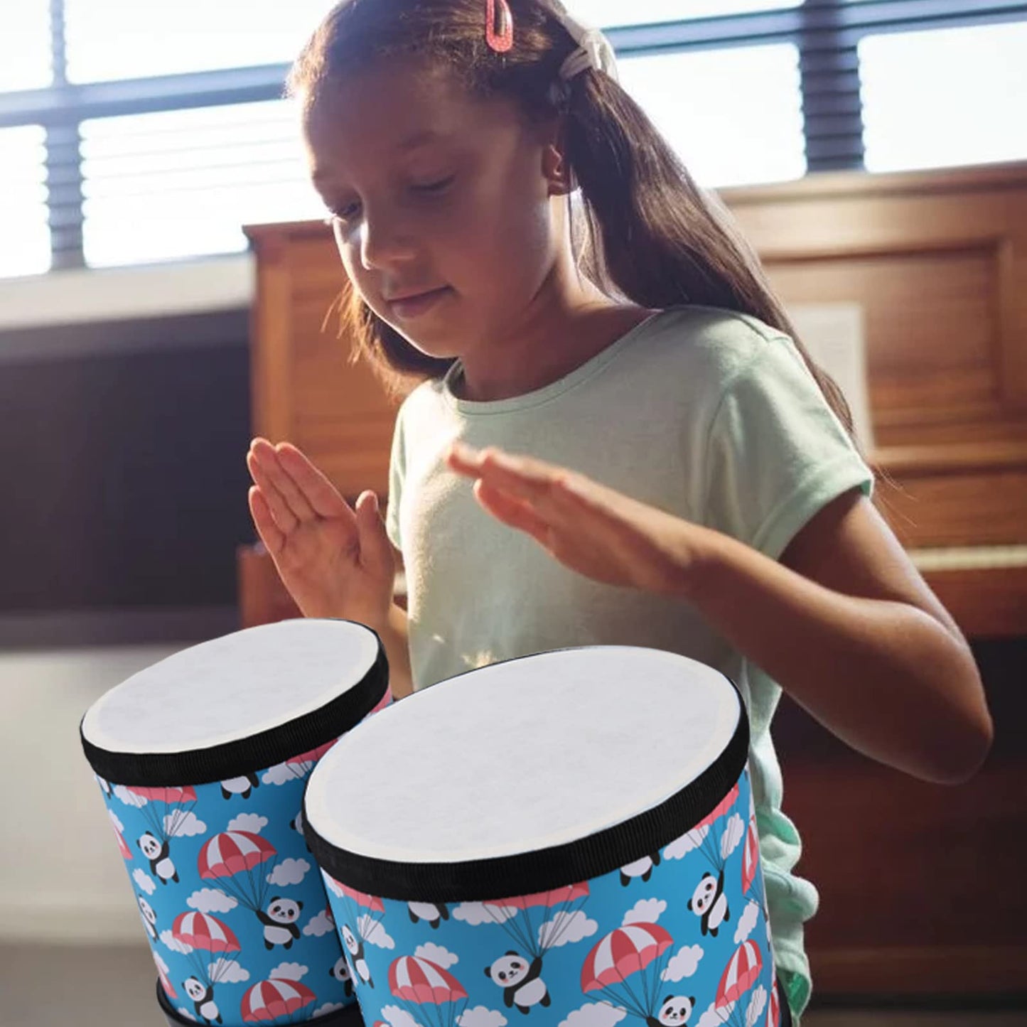Bongo Floor Tom Drums Set: Floor Drum Percussion Music Instrument with 2 Mallets - Bongo Drums (Blue 5" to 6")