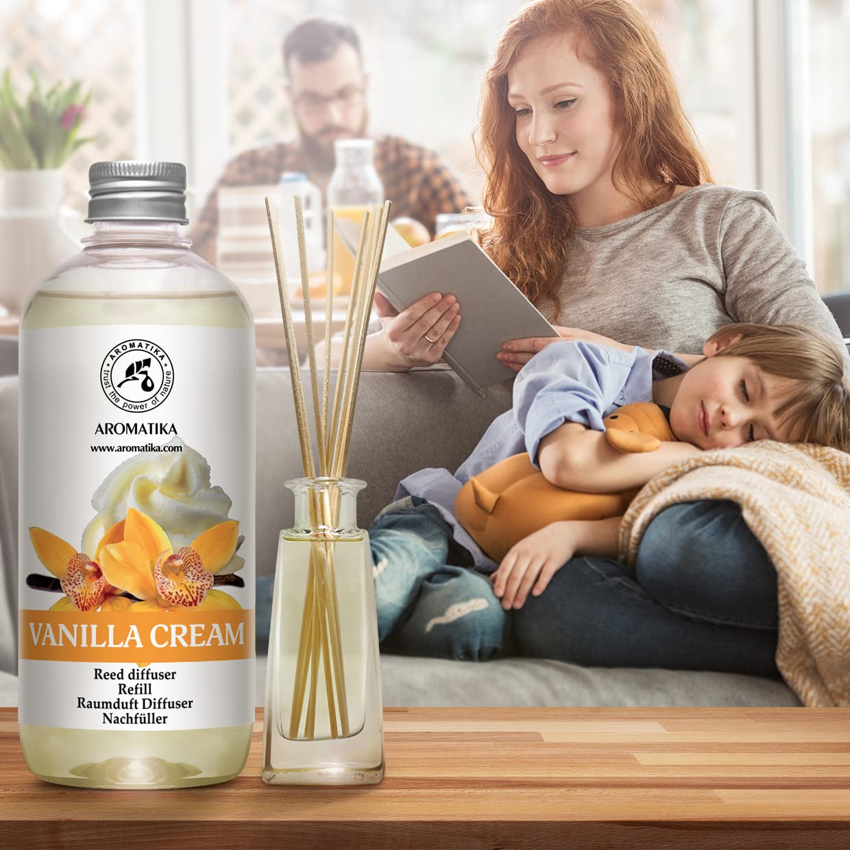 Reed Diffuser Refill Vanilla Cream - 2 x 500ml - Long Lasting Fragrance - Oil Refill for Aromatherapy - Home and Office Scent - Restaurant - Fresh Aroma