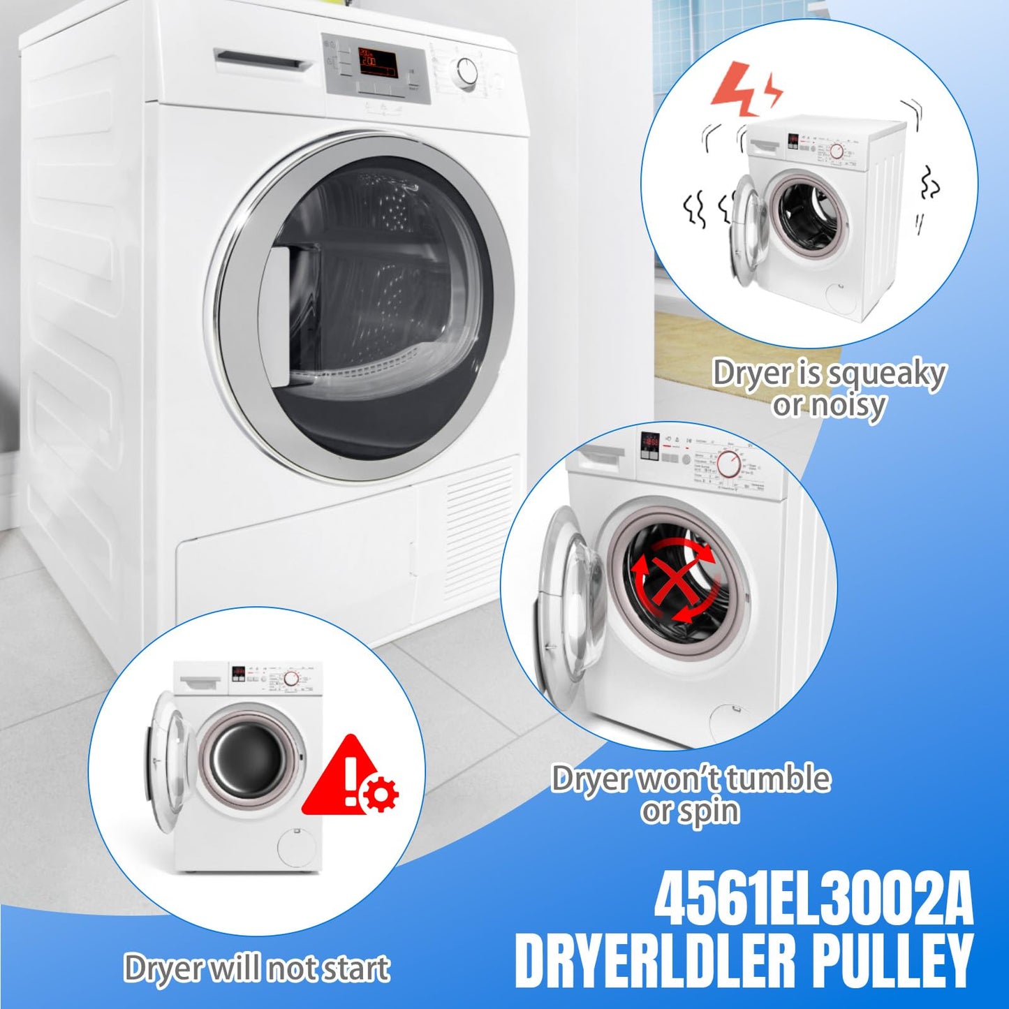 Upgraded Dryer Repair Kit Fits to LG Kenmore Dryers includes 4581EL2002C Dryer Drum Roller 4561EL3002A Dryer Idler Pulley with Spring, 4400EL2001A Dryer Belt