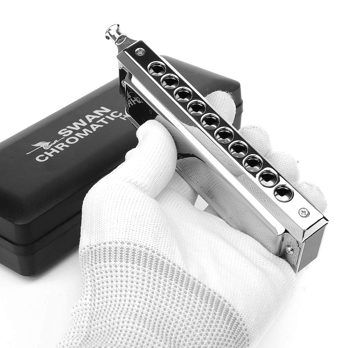 Chromatic Harmonica Professional Grade 10 Hole 40 Tone Key of C Stainless Steel Heavy Duty with Case & Cleaning Cloth for Professional Player,Band,Beginner,Students