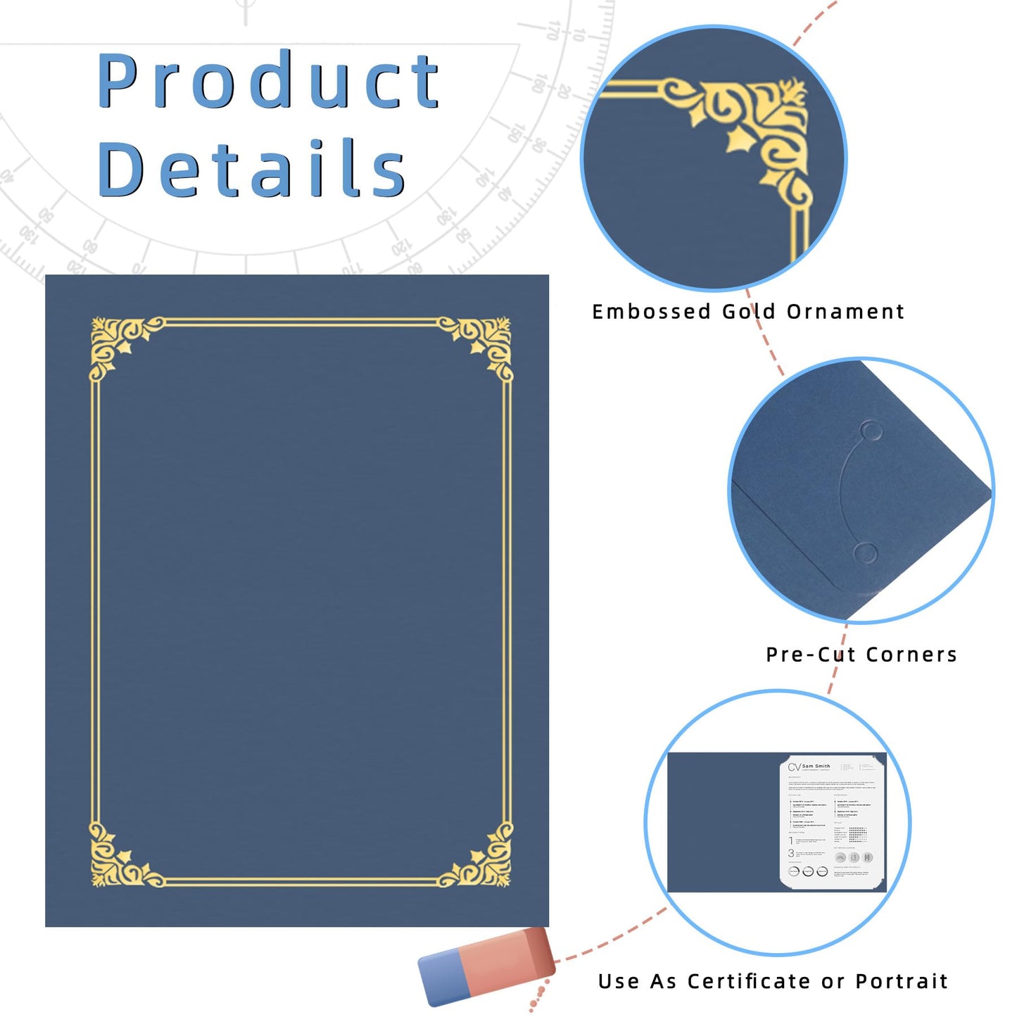 HAUTOCO 50 Pack Certificate Holders, Navy Blue Diploma Holders, Document Award Covers Certificate Folders with Gold Foil Border for 8.5x11 Letter Size