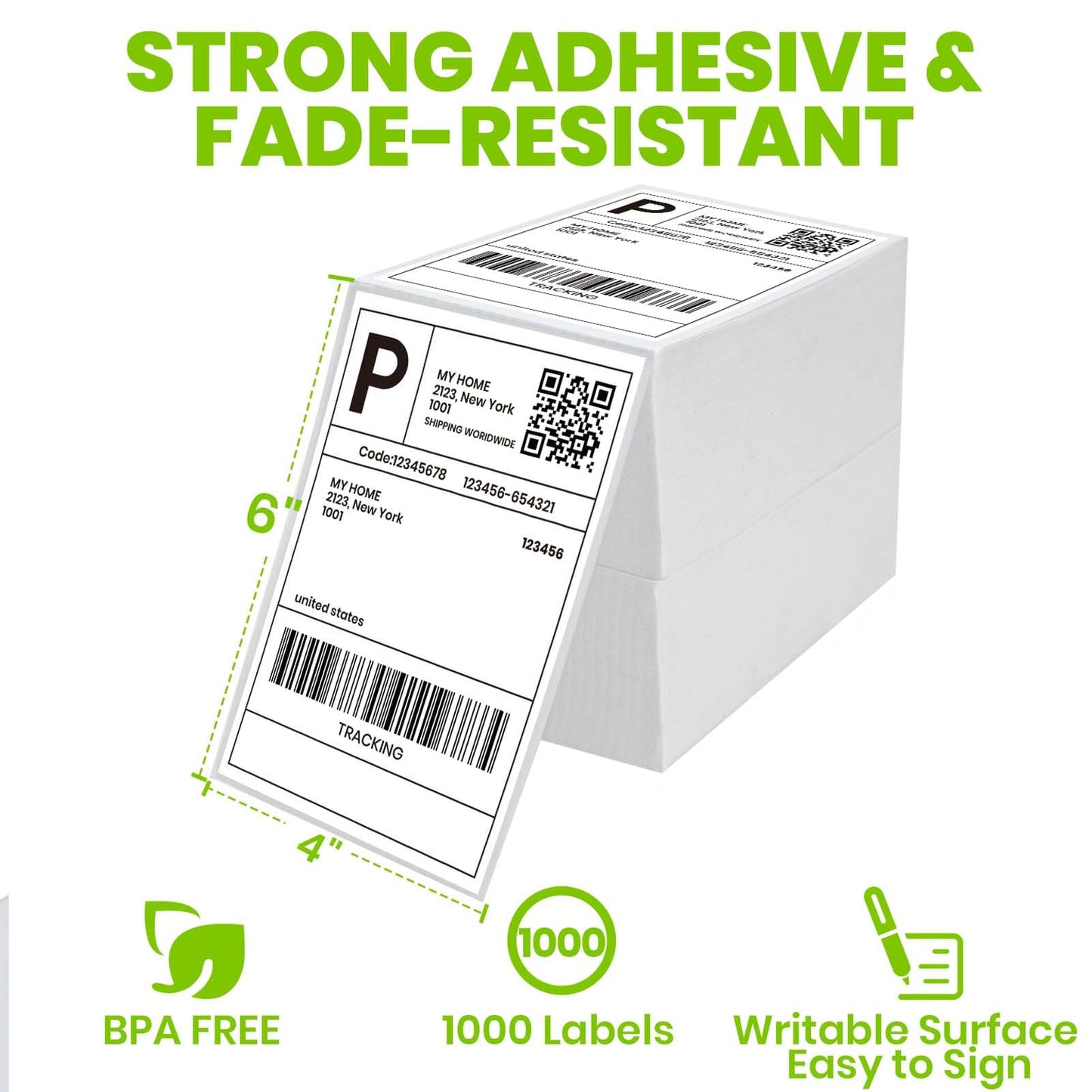 ADHES 4x6 Thermal Shipping Labels 1000 Fanfold – Top-Coated & BPA/BPS Free, Strong Adhesive Thermal Label Printer Paper, 4x6 Shipping Labels for Mailing and Packaging