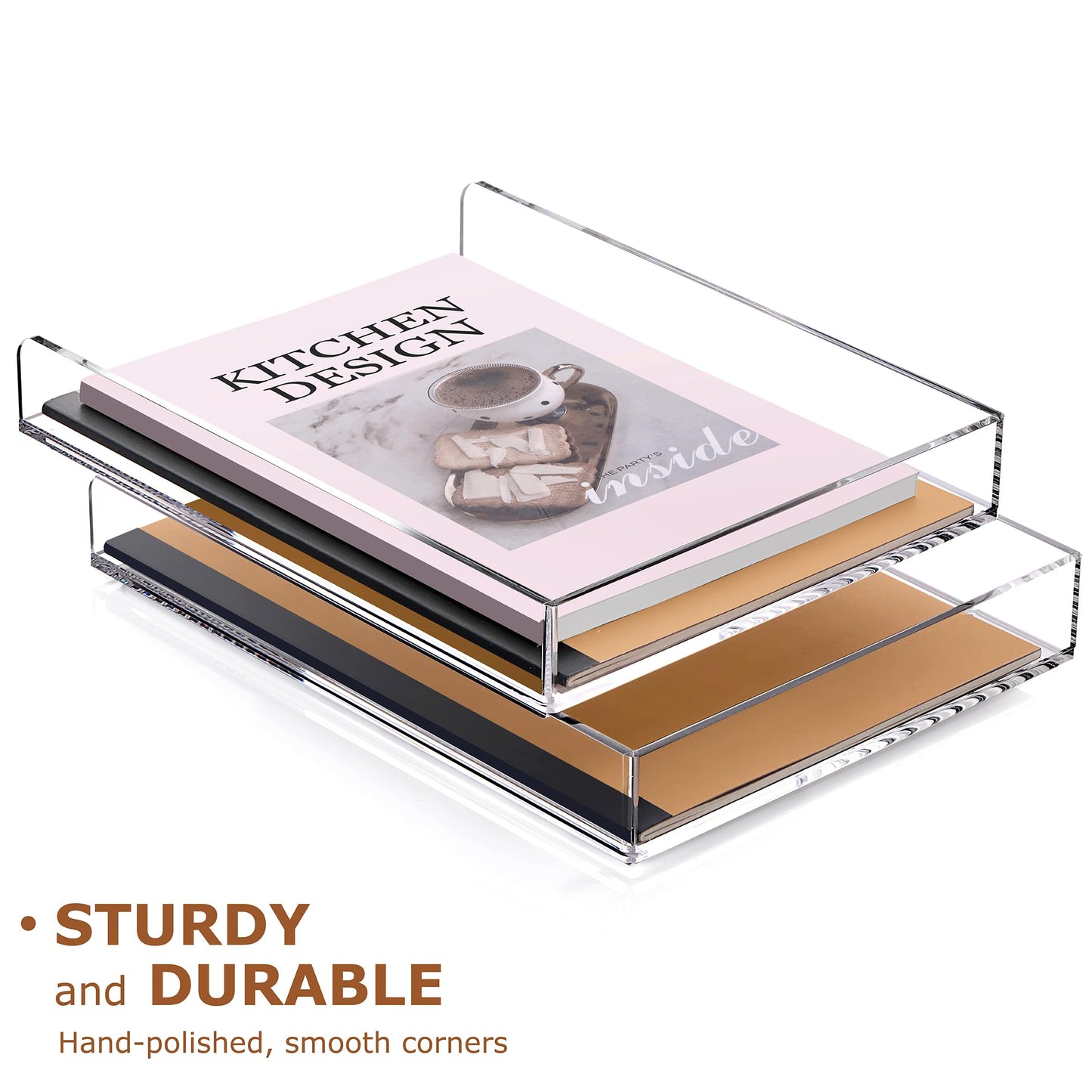 SANRUI 2 Tier Acrylic Stackable Paper Letter Tray, Vertical A4 File Tray Desk Organizer and Accessories Sorter Tray, Clear Workspace Office Supplies Organizers, 12inx9.25inx3.42in