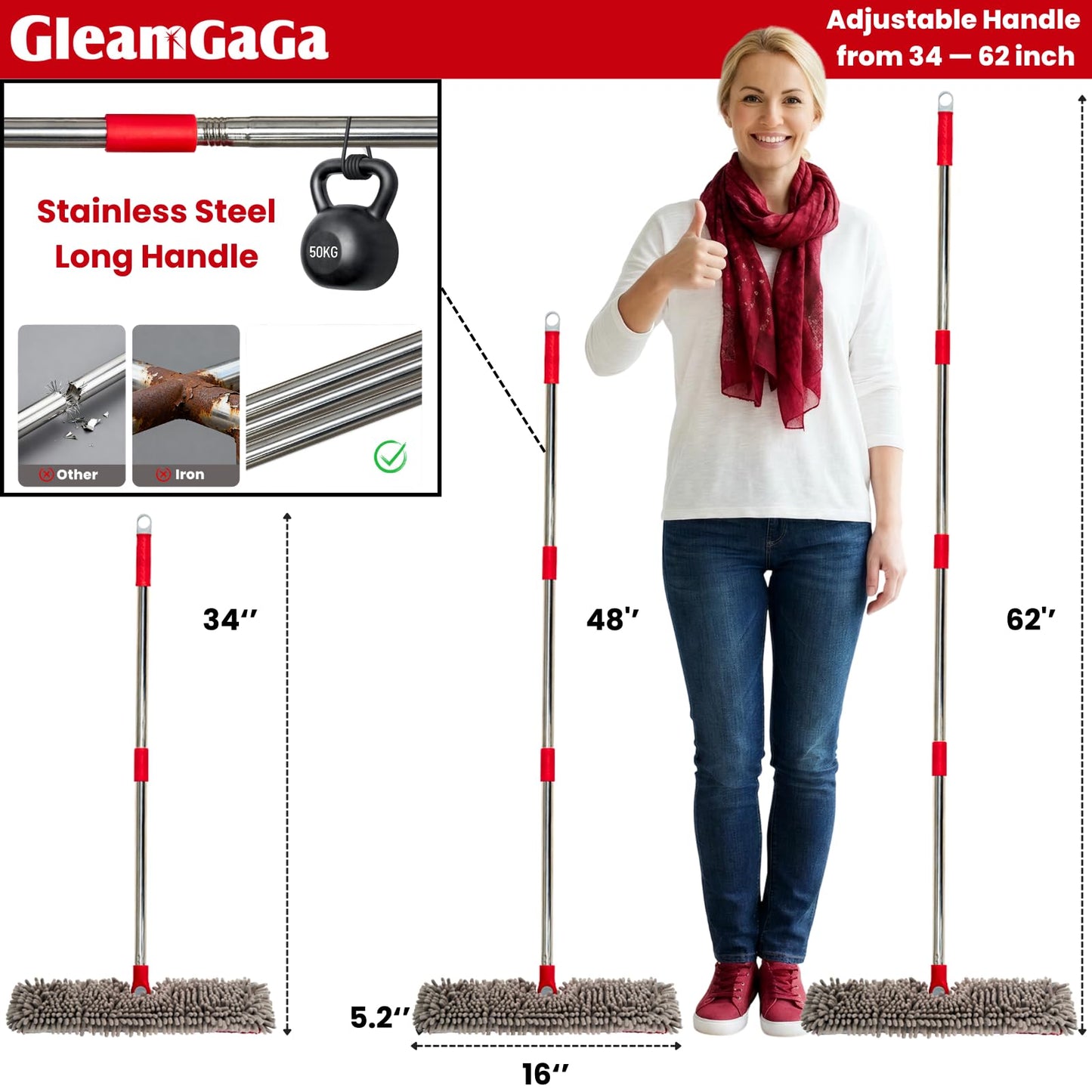Microfiber Flip Mop, GleamGaGa Flat Mop with Stainless Steel Handle,Mops for Floor Cleaning and 4 Reusable Washable Mops Pads,Wet & Dry Dust Mopping for Hardwood,Vinyl,Laminate,Tile , Marble Cleaning