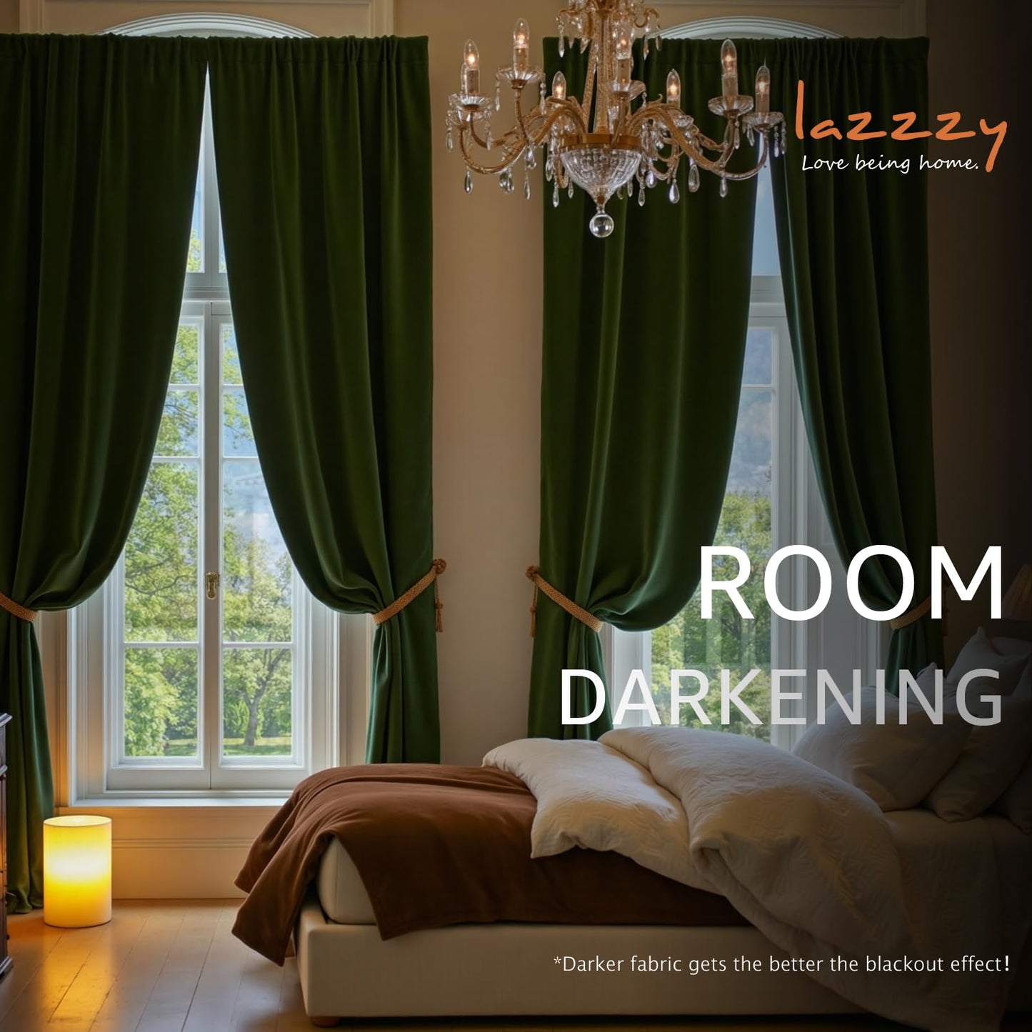 Lazzzy Dark Green Velvet Curtains 84 Inch Long 2 Panels Blackout Thermal Insulated Curtain Drapes for Bedroom Living Room Darkening Window Treatments Rod Pocket Moss Green