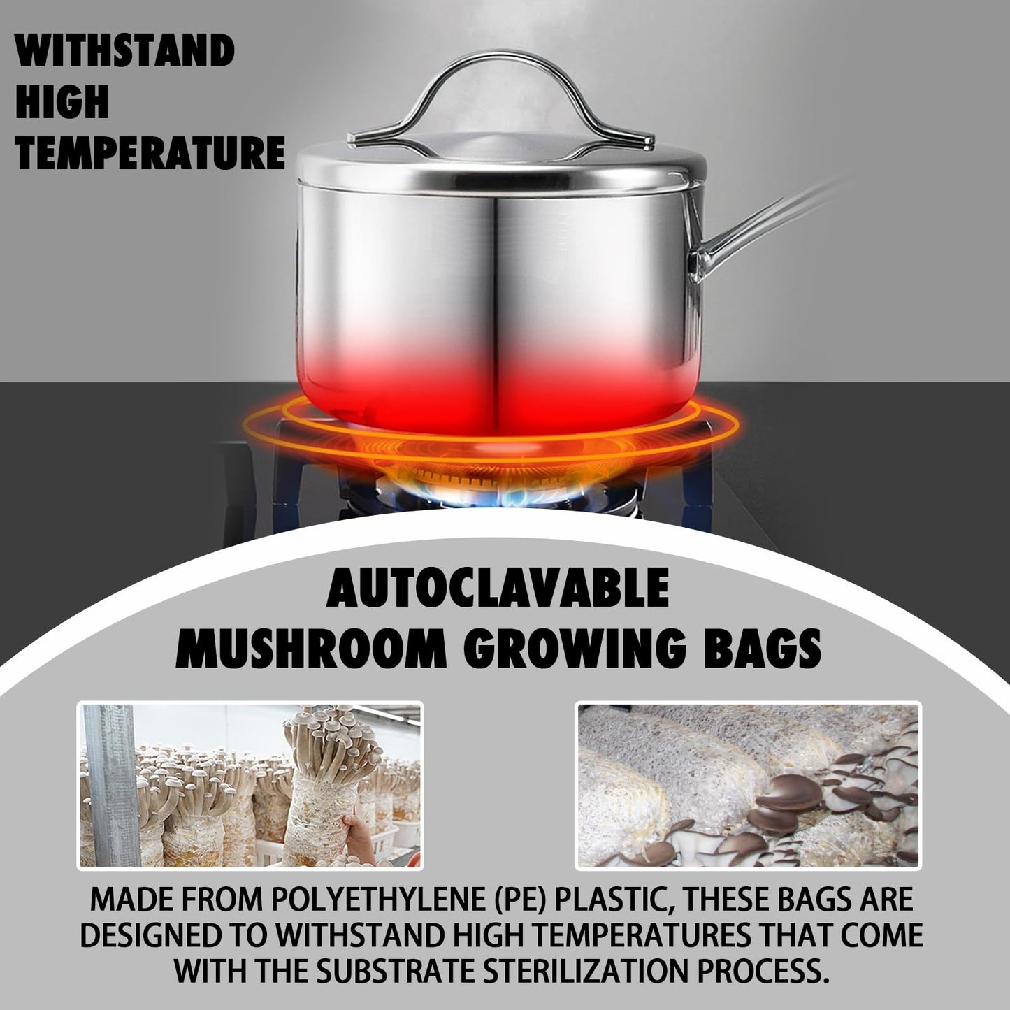 TonGass 60-Pack Autoclavable Mushroom Growing Bag Bulk with Microporous Filter Patchs - Large 8"x5"x20" Extra Thick 80 Micron (=3 Mil)| Mushroom Cultivation Spawn Supply Myco Bag Bulk Substrate Bags