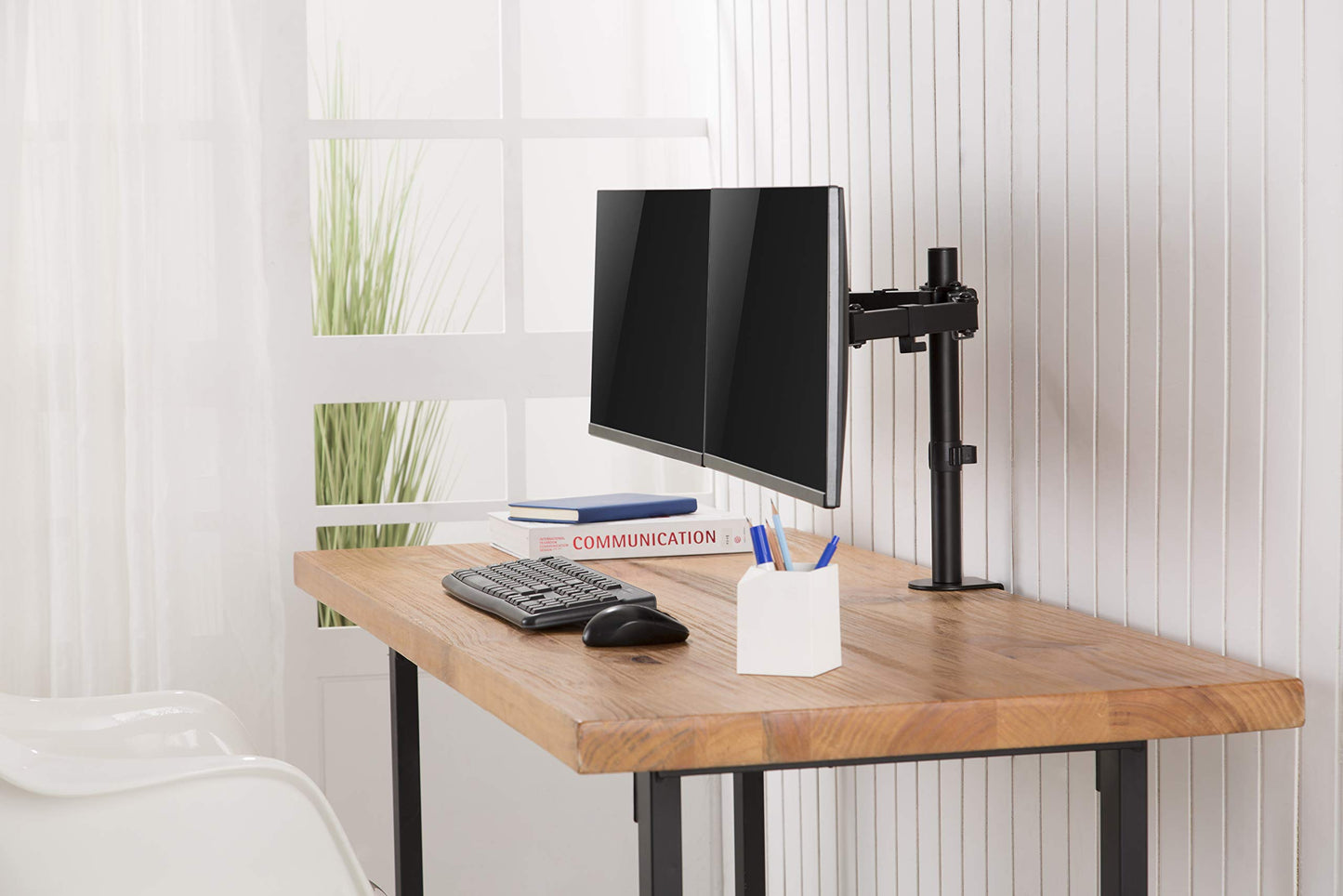 AMER Dual LCD LED Monitor Desk Mount Stand with C-clamp | Heavy Duty Fully Adjustable Arms Hold 2 Screens up to 32 inches (2EZCLAMP)