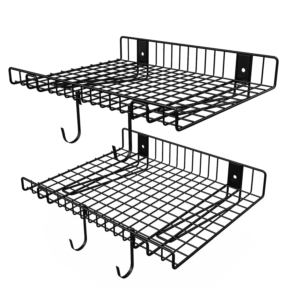 2 Pack Garage Wall Shelf,Wall Mounted Storage Shelves,Heavy Duty Metal Shelves for Room Wall, Loads 130 LBS Floating Shelf Mesh Storage Rack for Garage, Office, Basement, Cabinet and Kitchen