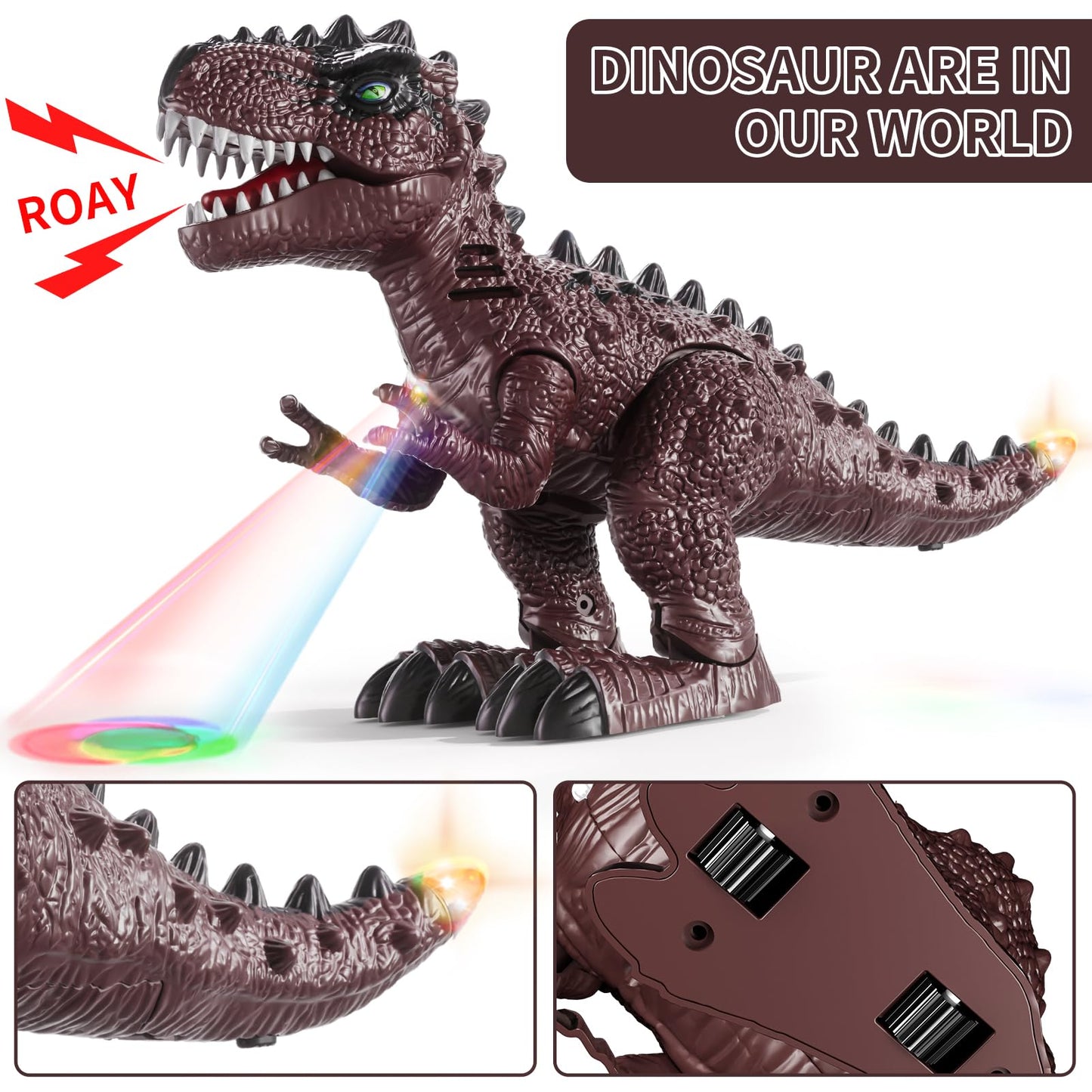 BLmukce 3-Pack Electronic Walking Dinosaur Toys for Toddlers 2-4, Moving Dinosaurs Toys with Lights, Roaring Sounds, T-Rex, Brachiosaurus & Stegosaurus, Xmas Birthday Gift for 2 3 4 5 6 Years Old Boys