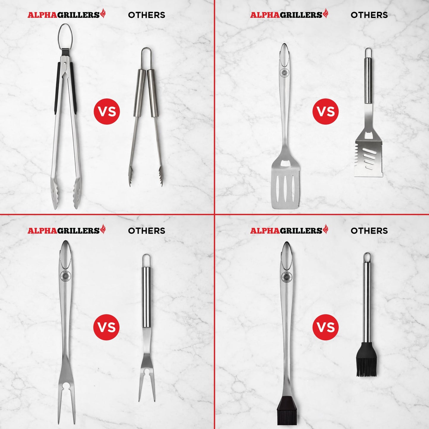 Alpha Grillers Grilling Accessories - BBQ Accessories Grill Gifts for Men Dad Him Husband Son Boyfriend Birthday - Barbecue Grilling Tools Utensils Set with Spatula, Fork, Brush, Tongs Kit