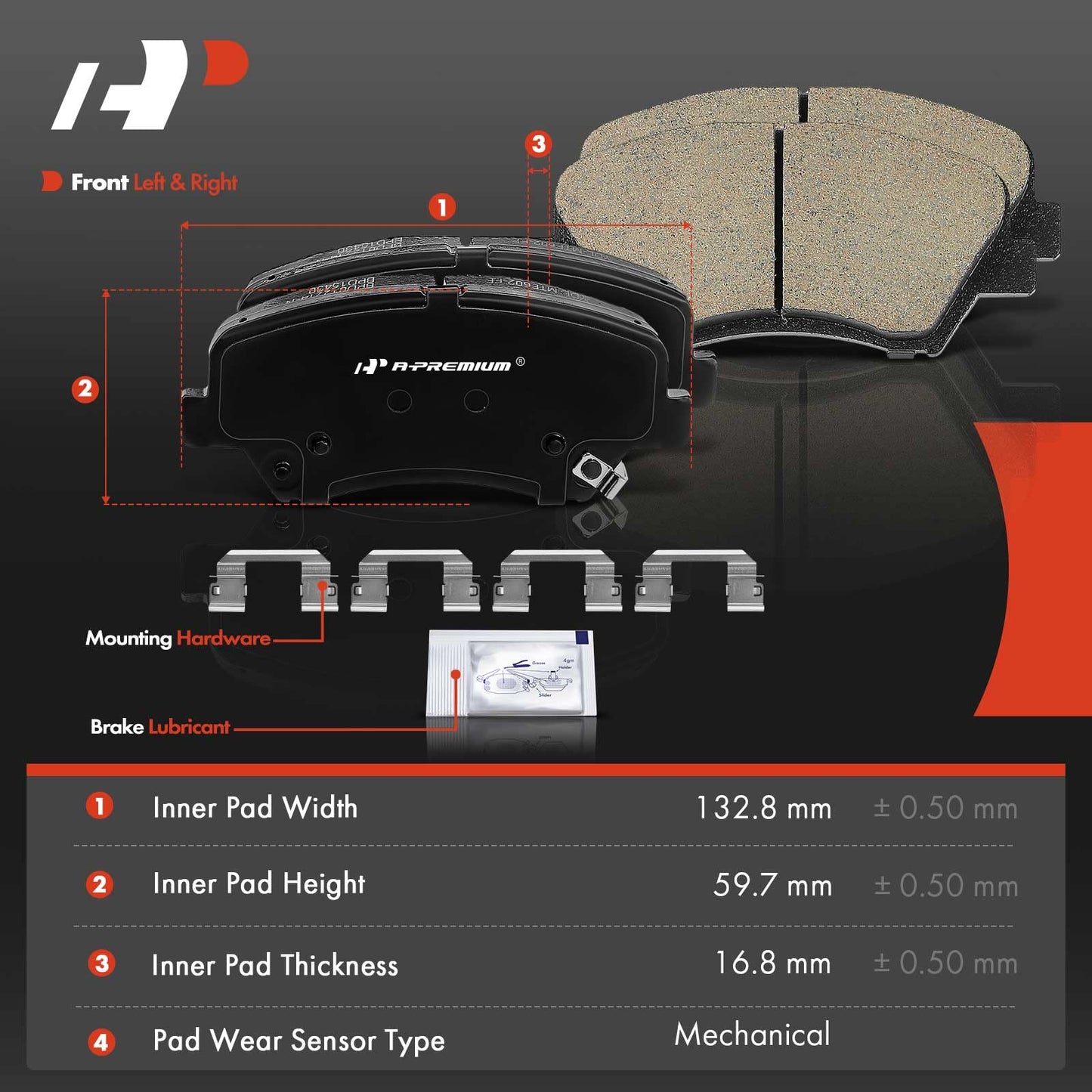 A-Premium Front Ceramic Disc Brake Pads Set Compatible with Select Hyundai and Kia Models - Elantra 2011-2016, Elantra Coupe, Elantra GT, for Veloster, Forte, Forte Koup, Forte5, with Hardware, 4 Pcs
