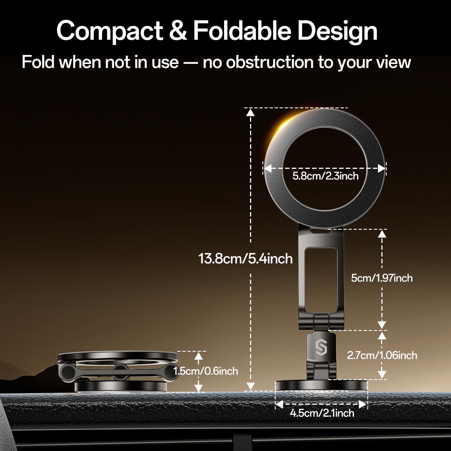 Syncwire Fits MagSafe Car Mount for Car Dash [All-Metal] Magnetic Phone Holder, [Flexible Three-axis] 360° Rotation Car Mount Strong Magnets Car Phone Holder for iPhone 17 16 15 14 13 Pro Max