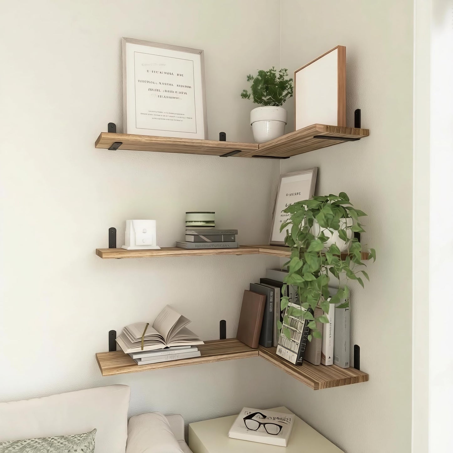Wood Floating Shelves Set of 6, Shelves for Wall Decor, Farmhouse Shelf for Bedroom, Bathroom Storage Shelves, Book Shelves for Living Room - Rustic Brown