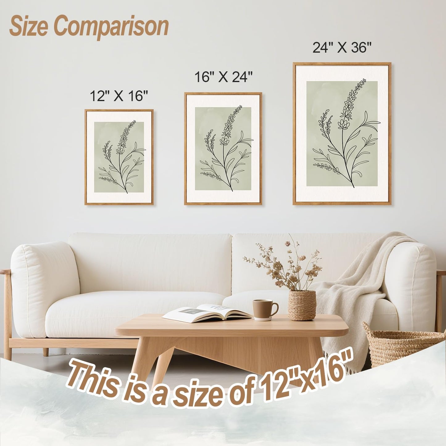 CHDITB Botanical Sage Leaf Framed Canvas Wall Art Set of 3, Minimalist Wall Decor, Boho Nature Floral Greenery Wall Painting, Neutral Botanical Plant Art Prints for Dining Room Bedroom Decor 12”X16”