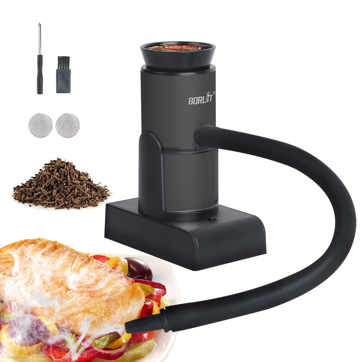 Upgrade Smoking Gun Food Smoker Portable Wood Cocktails Smoke Infuser with Wood Chips,Food Kitchen Smoker for Sous Vide Meat Salmon Cocktails Drink Cheese BBQ Grill,Great for Foodie Gifts（Black)
