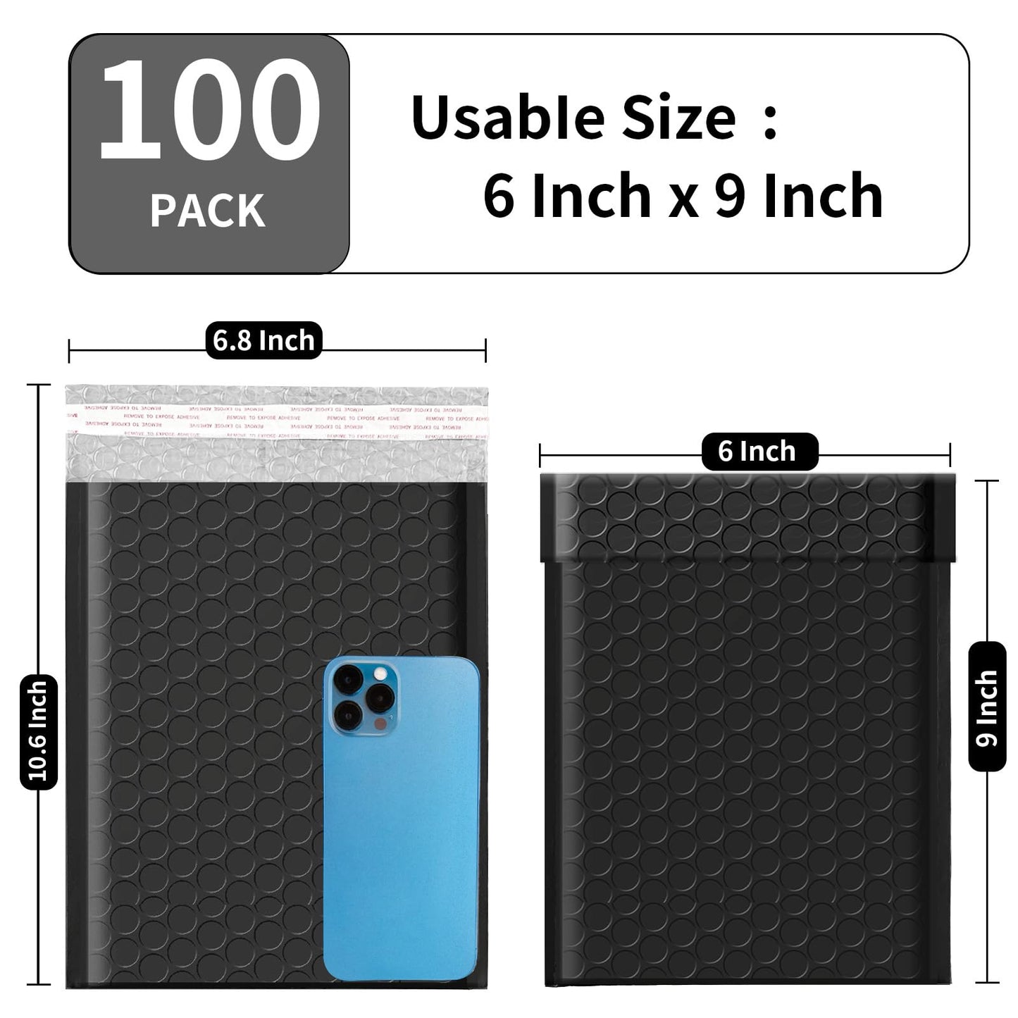 Proprobag 6x10 Bubble Mailers 100 Pack - Usable Size 6x9 Heavy Duty Padded Mailer with Self Seal, Waterproof Shipping Envelopes, Bubble Wrap Protection for Ecommerce, Non See Through