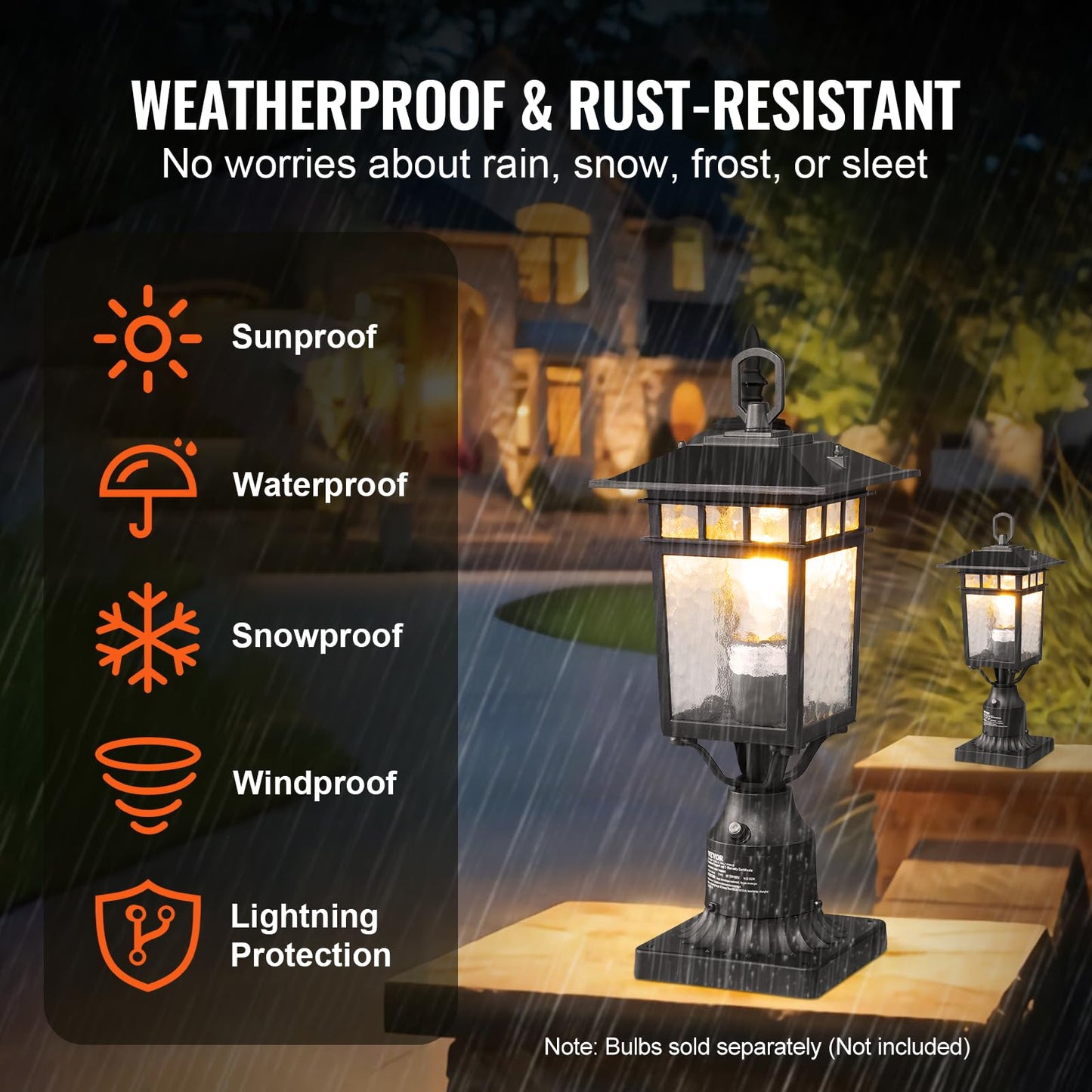 VEVOR 2 Pack Dusk to Dawn Outdoor Post Light, 15.75 in, Waterproof Lamp Post Light Fixtures with 3.5 in Pier Mount Base Glass Shade, Lightning-proof Exterior Pole Column Light for Patio Garden Pathway