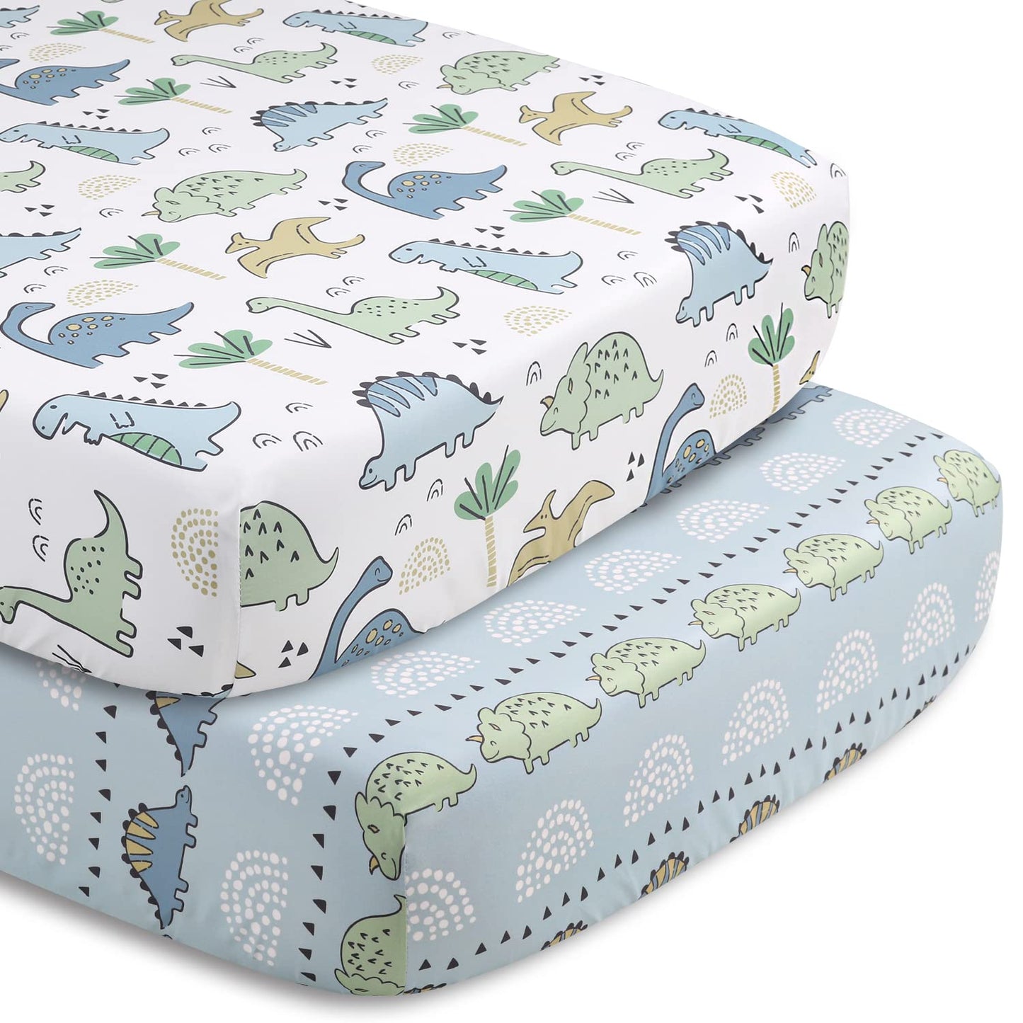 The Peanutshell 5 Piece Baby Crib Bedding Set for Boys - Newborn, Infant & Toddler Nursery Bed Set Decor with Fitted Crib Sheets, Blanket, Dust Ruffle Comforter - Blue Dino