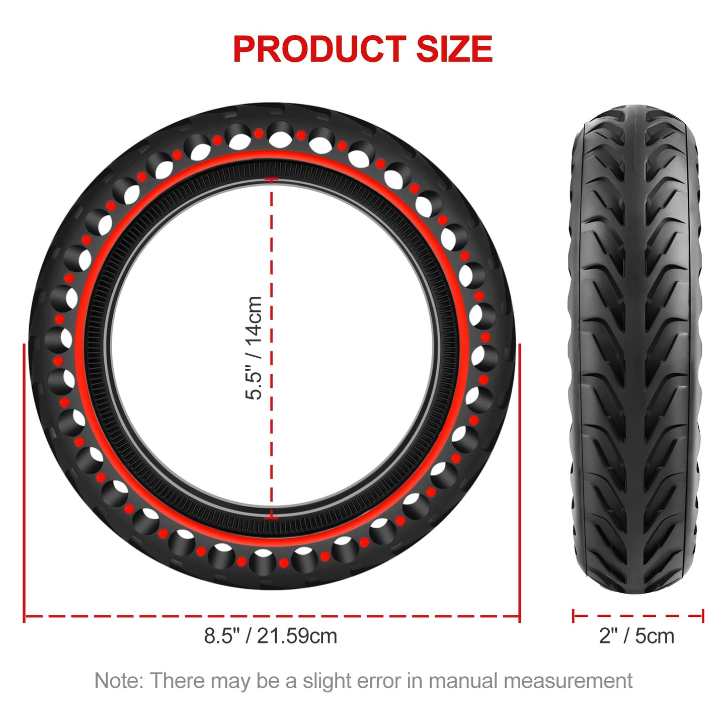 BANGTING 2PCS 8.5x2 inches Solid Tires for Electric Scooter, 8 1/2 x2 Tire for Gotrax GXL V2 / XR/APEX, 50/75-6.1 Tire Replacement for Xiaomi Pro 2 / M365 / 1S (Red (no tools))