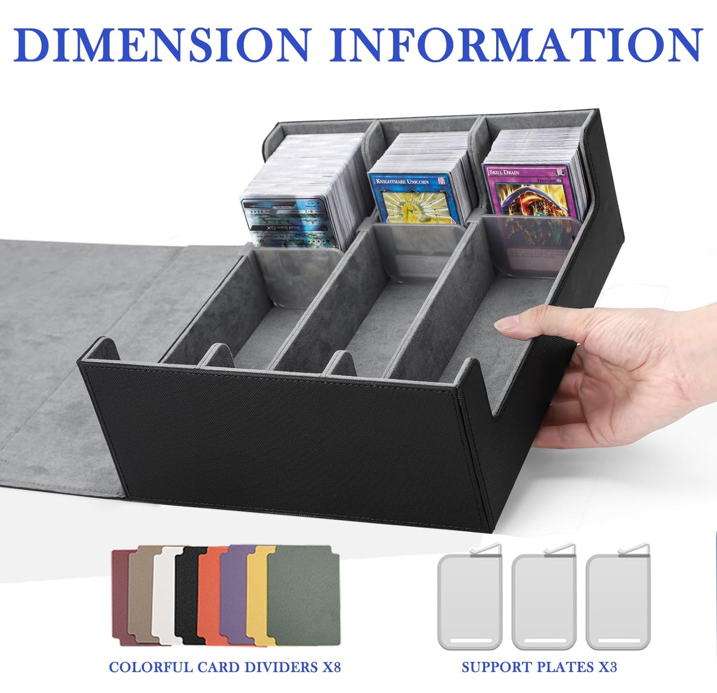 TERRALYX Card Deck Case for Trading Cards 1800+, Trading Card Storage Box with 8 Dividers and 3 Stoppers, Leather Magnetic Closure Deck Box Fit for YuGiOh, MTG and Sport Cards（gray）