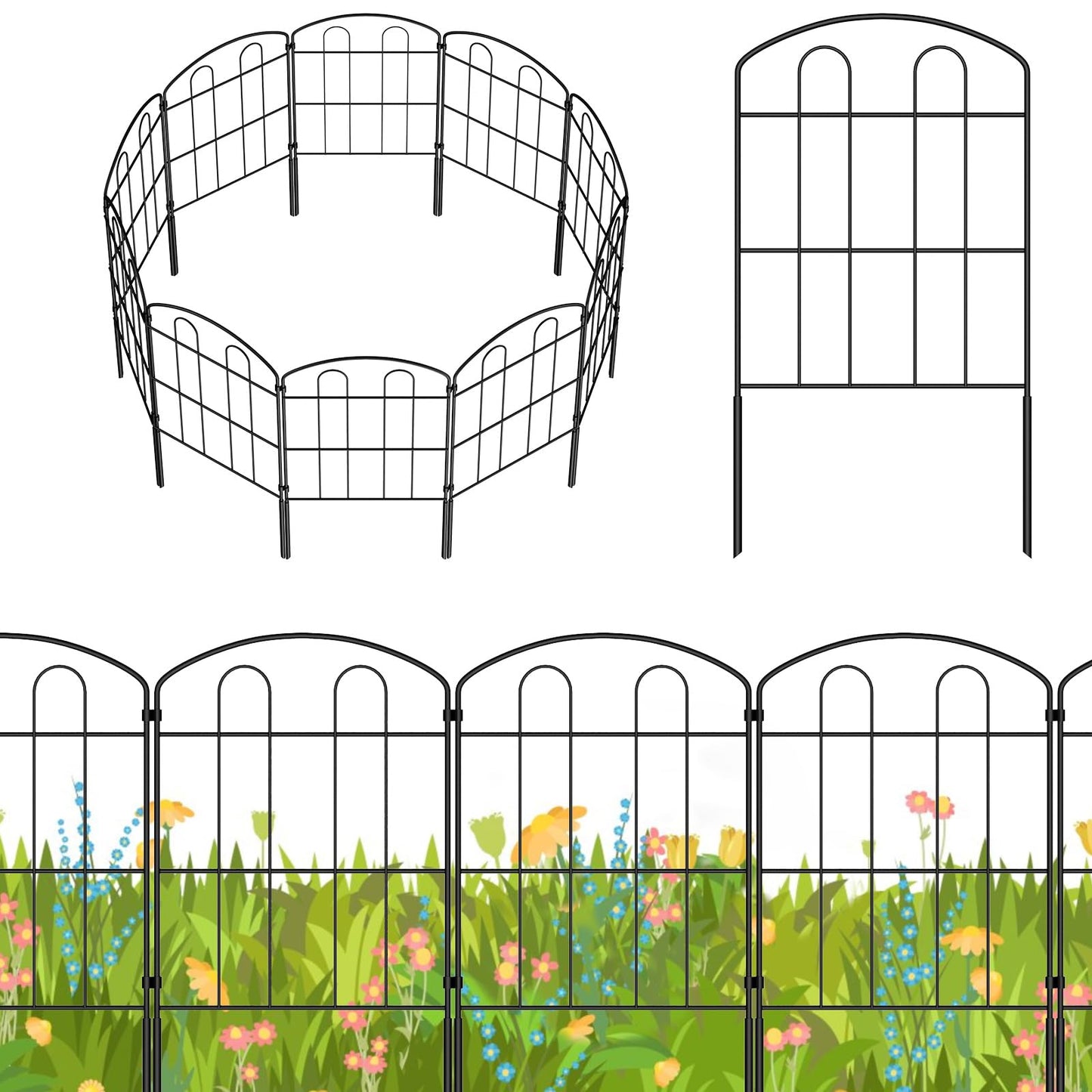 Decorative Garden Fencing 19 Pack, 24in (H) x 20ft (L) Rustproof Metal Wire Panel Border Animal Barrier for Dog, Outdoor Rustproof Metal No Dig Fencing Border for Yard Patio Flower Bed.（Green）