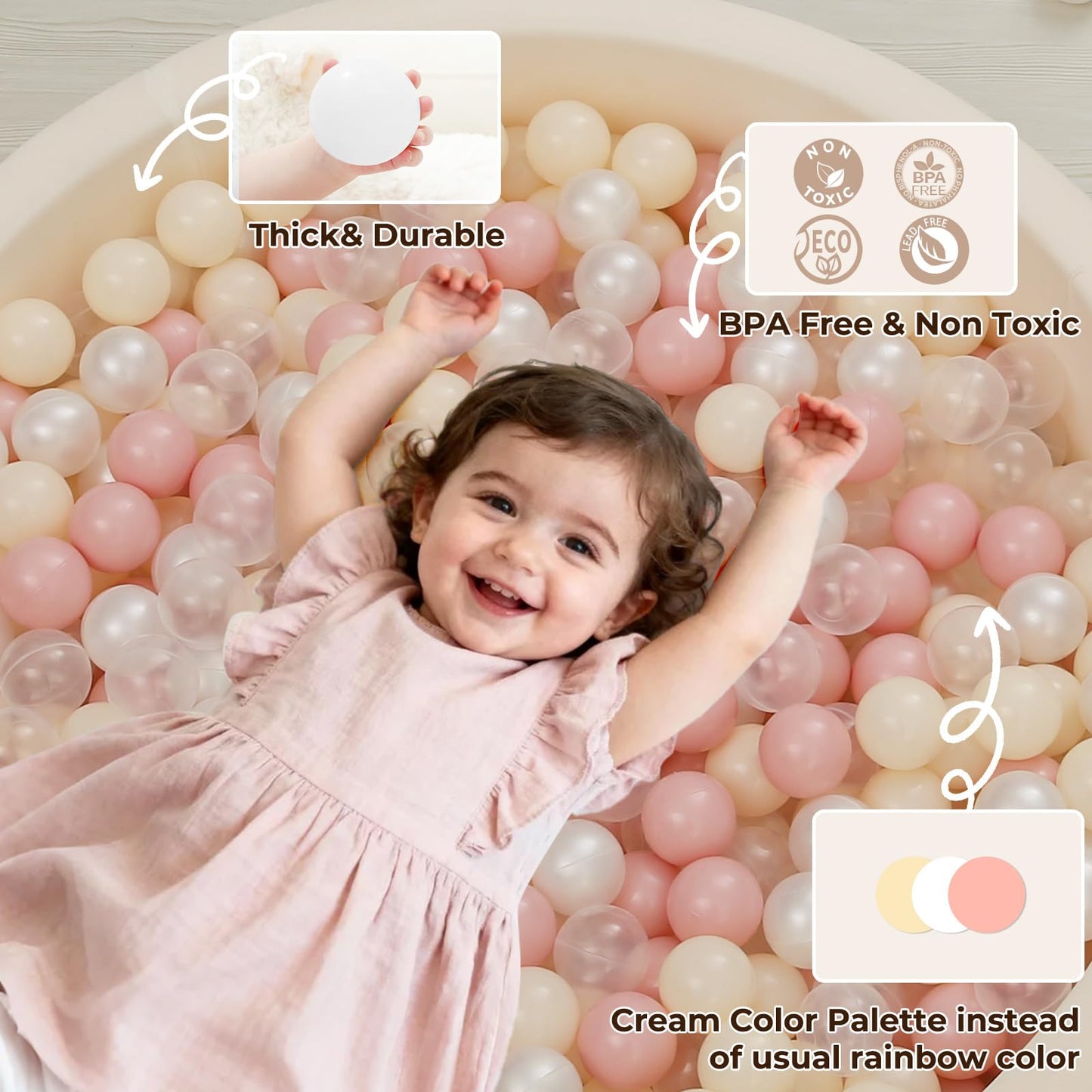 Ball Pit Balls for Toddlers 2.4 in, 100 Balls BPA Free Phthalate Free Non-Toxic Play Plastic Balls for Baby Kids Party Tent Party, Pink Pearl White