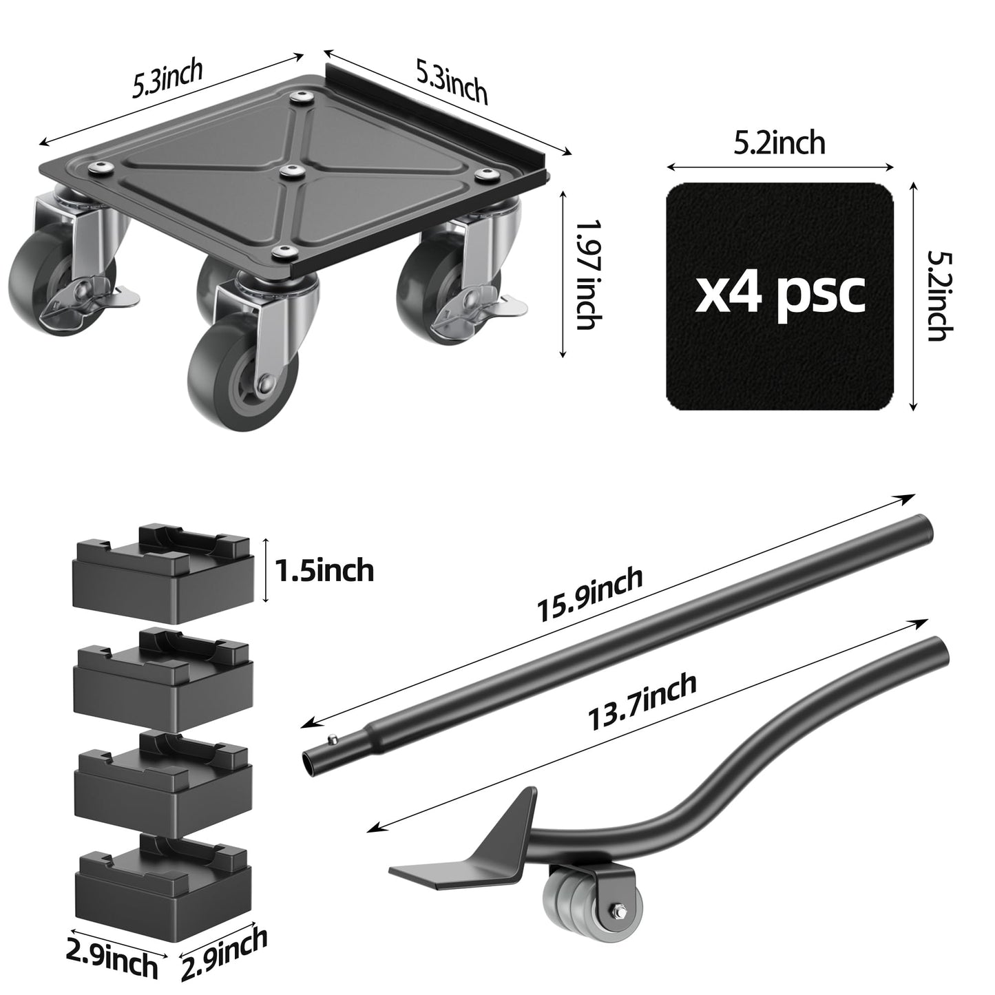 Furniture Dolly Mover Pro Set, Furniture Lifter with 5 360° Rotatable Universal Wheels，Carbon Steel Panel Furniture Movers，Maximum Load 2000LBS.Dark Grey