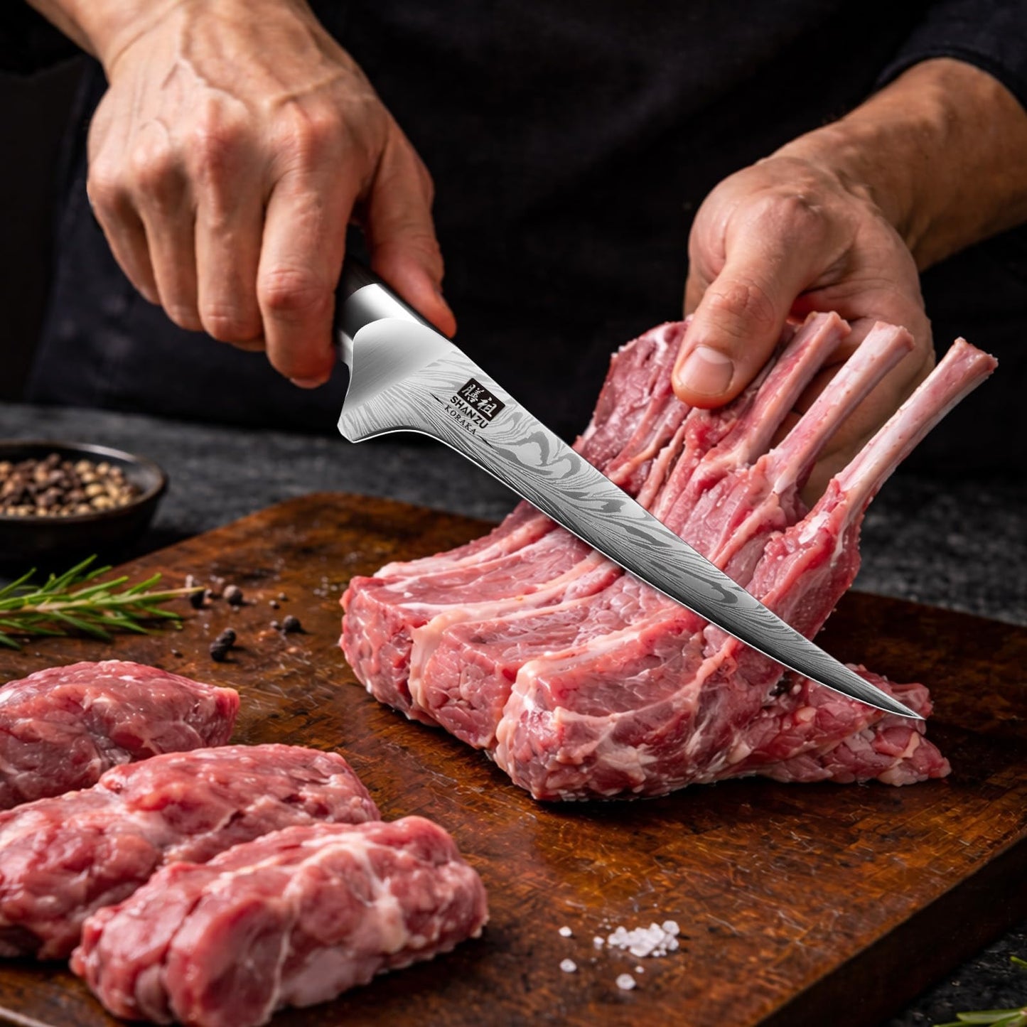 SHAN ZU Fillet Knife 7 Inch, Powder Steel Boning Knife High Carbon Japanese Filleting Knife, Ultra Sharp Deboning Knife for Meat Cutting, Fish Knife with Ergonomic Pakkawood Handle