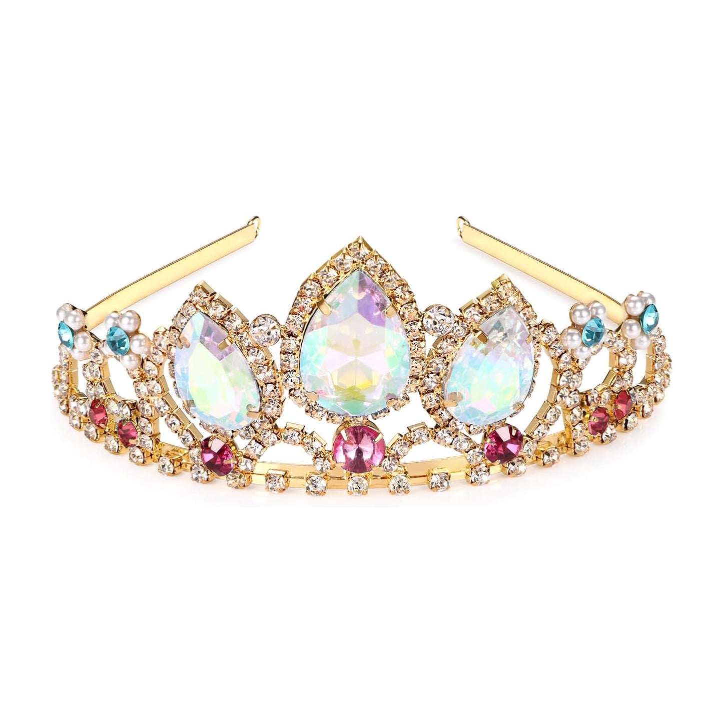 Rapunzel Tiara Princess Crown and Necklace Tangled Inspired girls Halloween Costume Aurora Borealis Stone Sparkle Gold Crown Sweet Gift for Girls Birthday