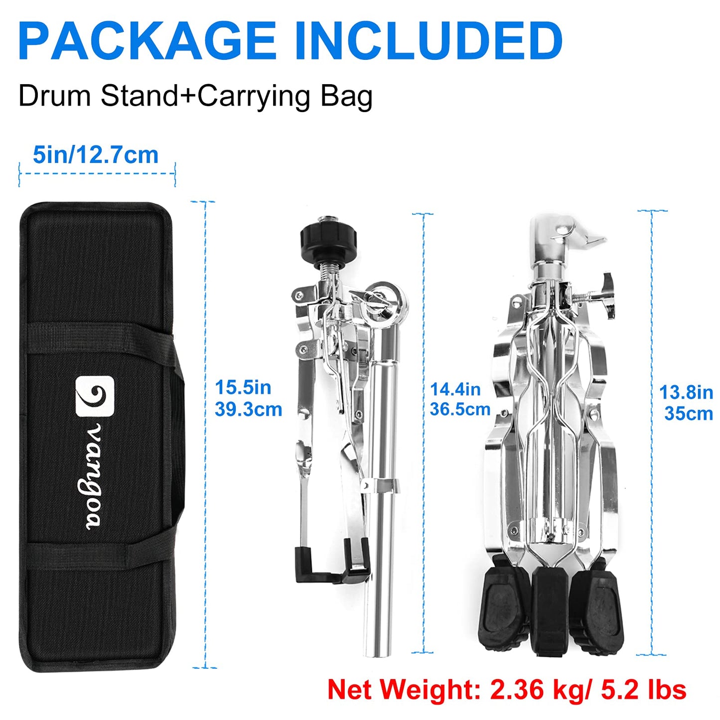 Snare Drum Stand, Lightweight Snare Stand, Double Braced Legs, 2.0 cm Tube with Oxford Cloth Carrying Bag