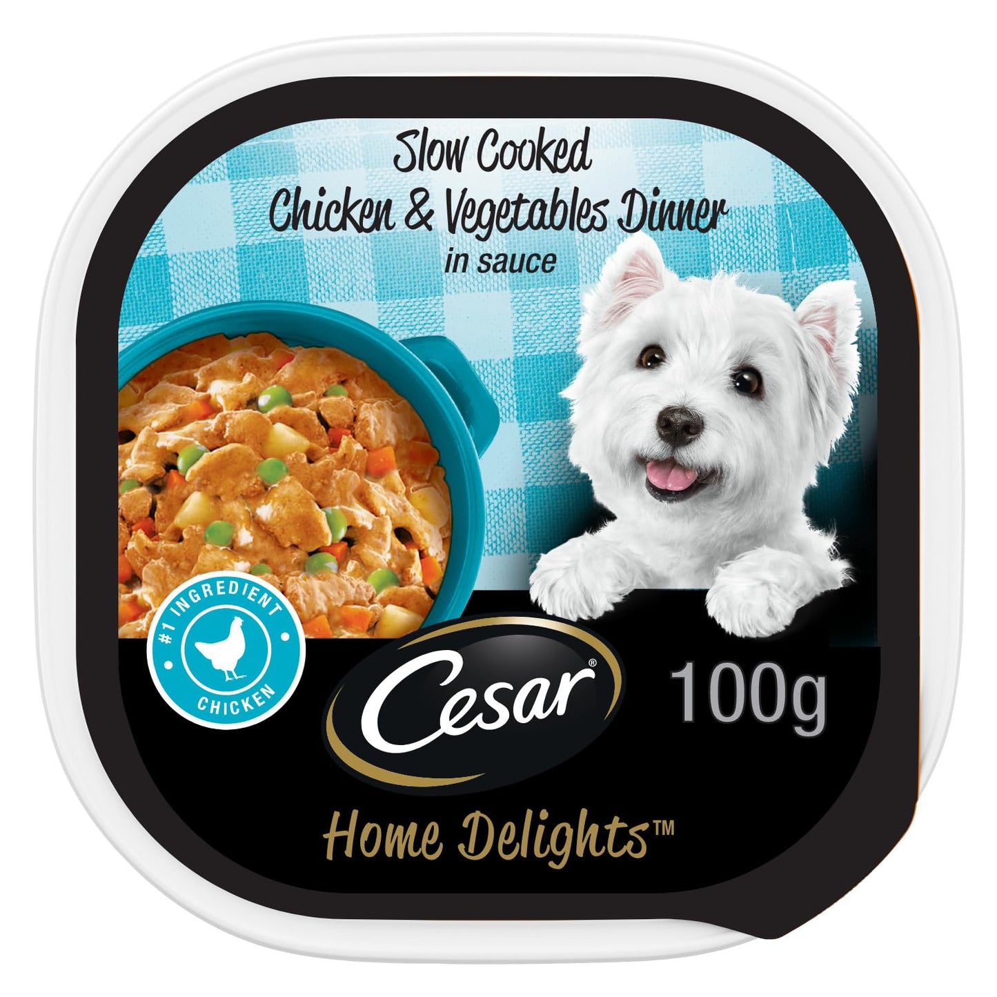 CESAR Home Delights Wet Dog Food - Slow Cooked Chicken & Vegetables Dinner in Sauce - 100g (24 Pack)