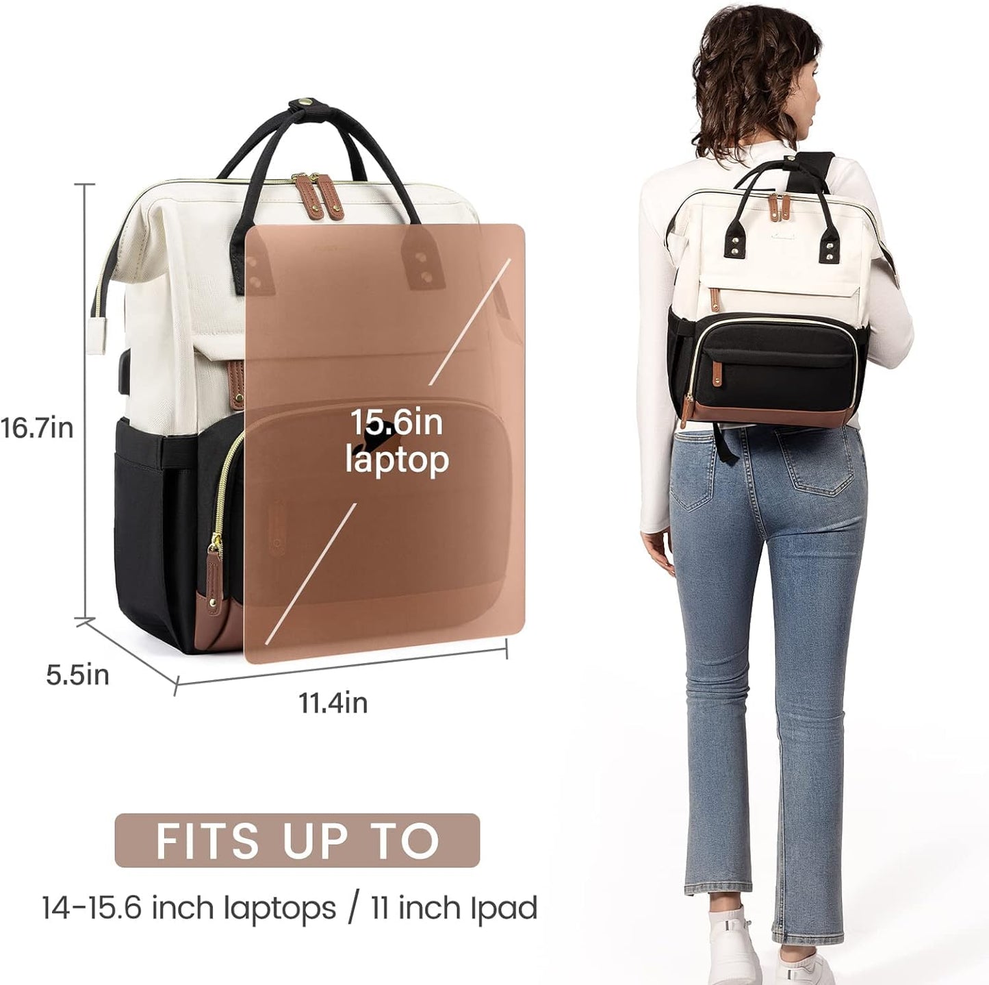 LOVEVOOK Laptop Backpack for Women, 15.6 Inch Work Business Backpacks Purse with USB Port, Large Capacity Nurse Bag College Bookbag for School, Waterproof Casual Daypack for Travel