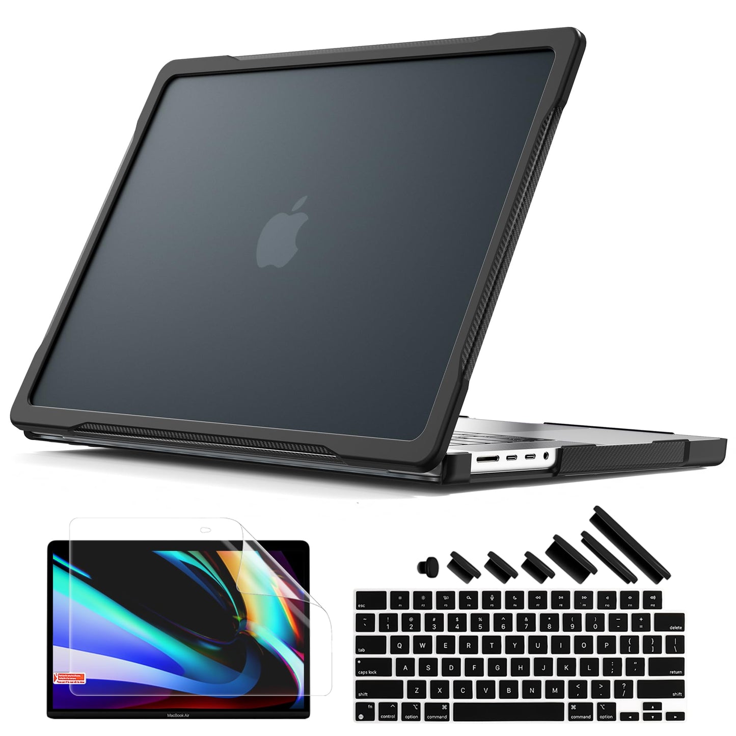 Batianda Ultimate Protection Case for New MacBook Pro 14 inch 2026 2025 M5 M4 M3 M2 Pro Max Chip Matte Translucent Rugged Armor Shell Shockproof Carbon Fiber Texture Grip with Keyboard Cover, Black