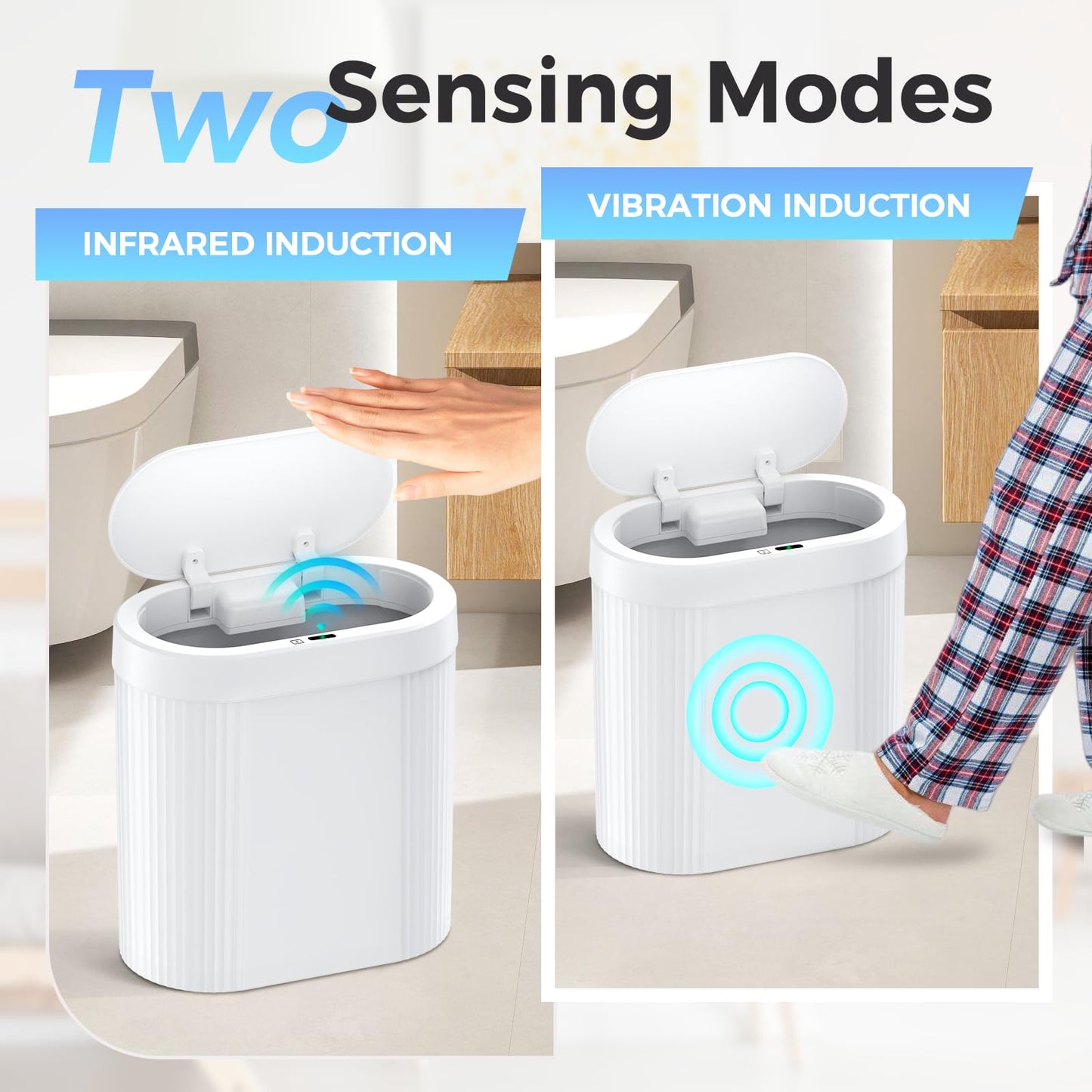 5 Gallon Bathroom Trash Can with Lid, Automatic Motion Sensor White Trash Can, Touchless Slim Waterproof Garbage Bin for Kitchen, Bedroom, Office, and Bathroom