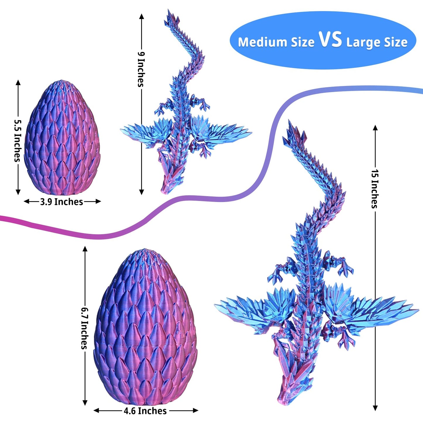 Flying Dragon Eggs, 3D Printed Dragon Egg with Articulated Dragon Inside, Toys for Kids, Home Decor, Creative Ornaments, Birthday Gifts for Kids(Blue Purple,Large)